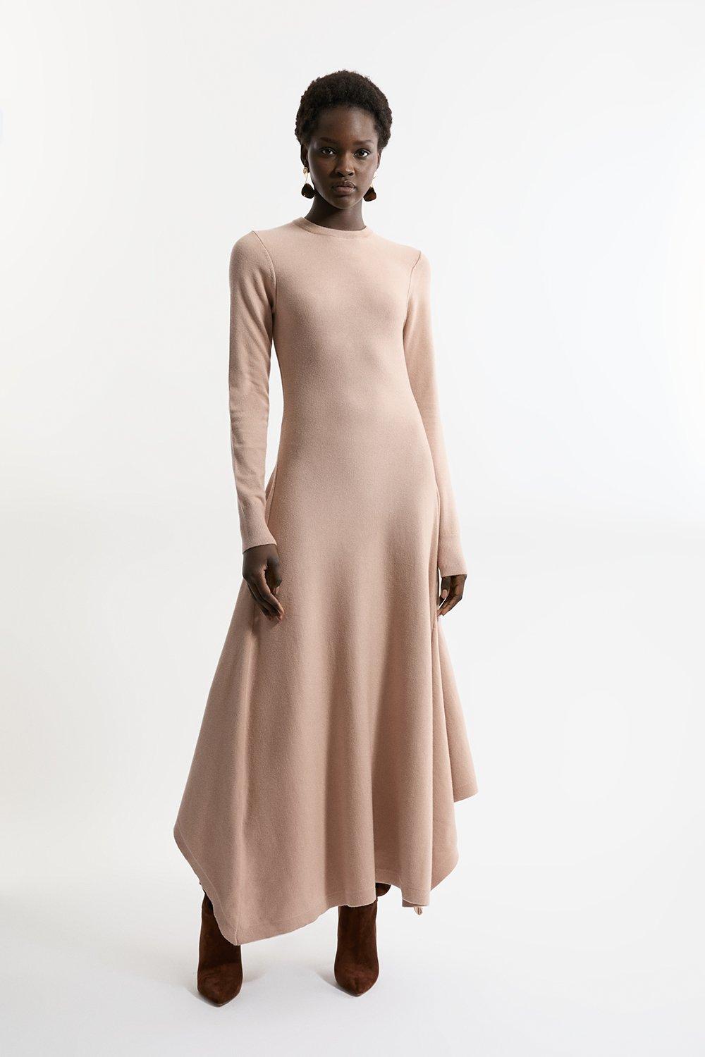Premium 100% Washed Wool Knit Zip Detail Mini Dress | Karen