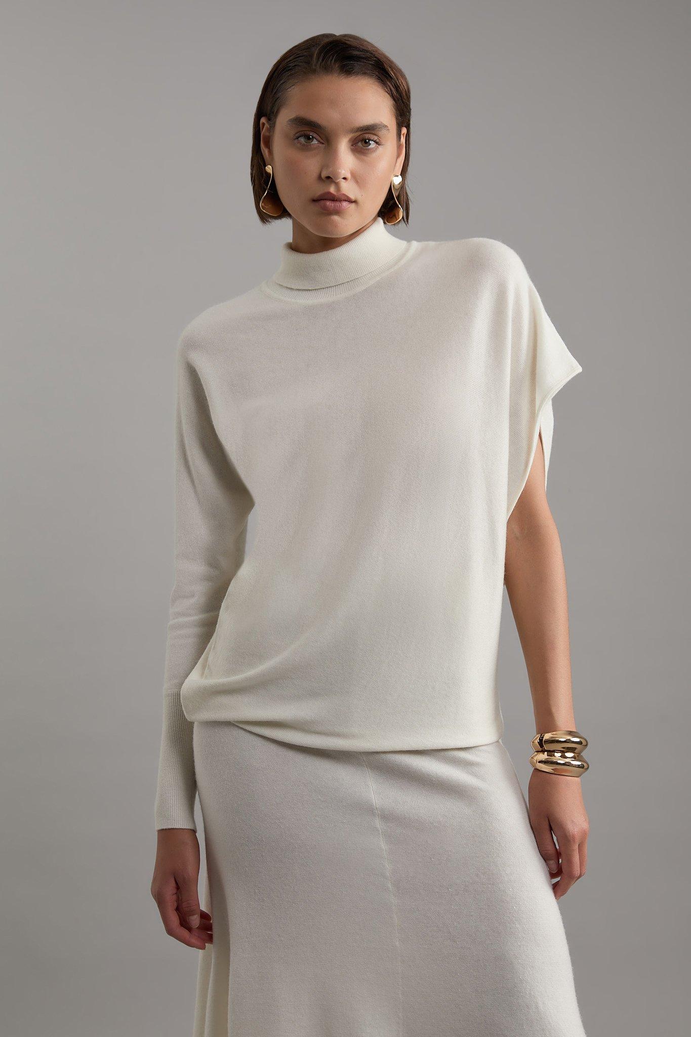 Cashmere Mix Knit Turtleneck Short Sleeve Sweater | Karen Millen