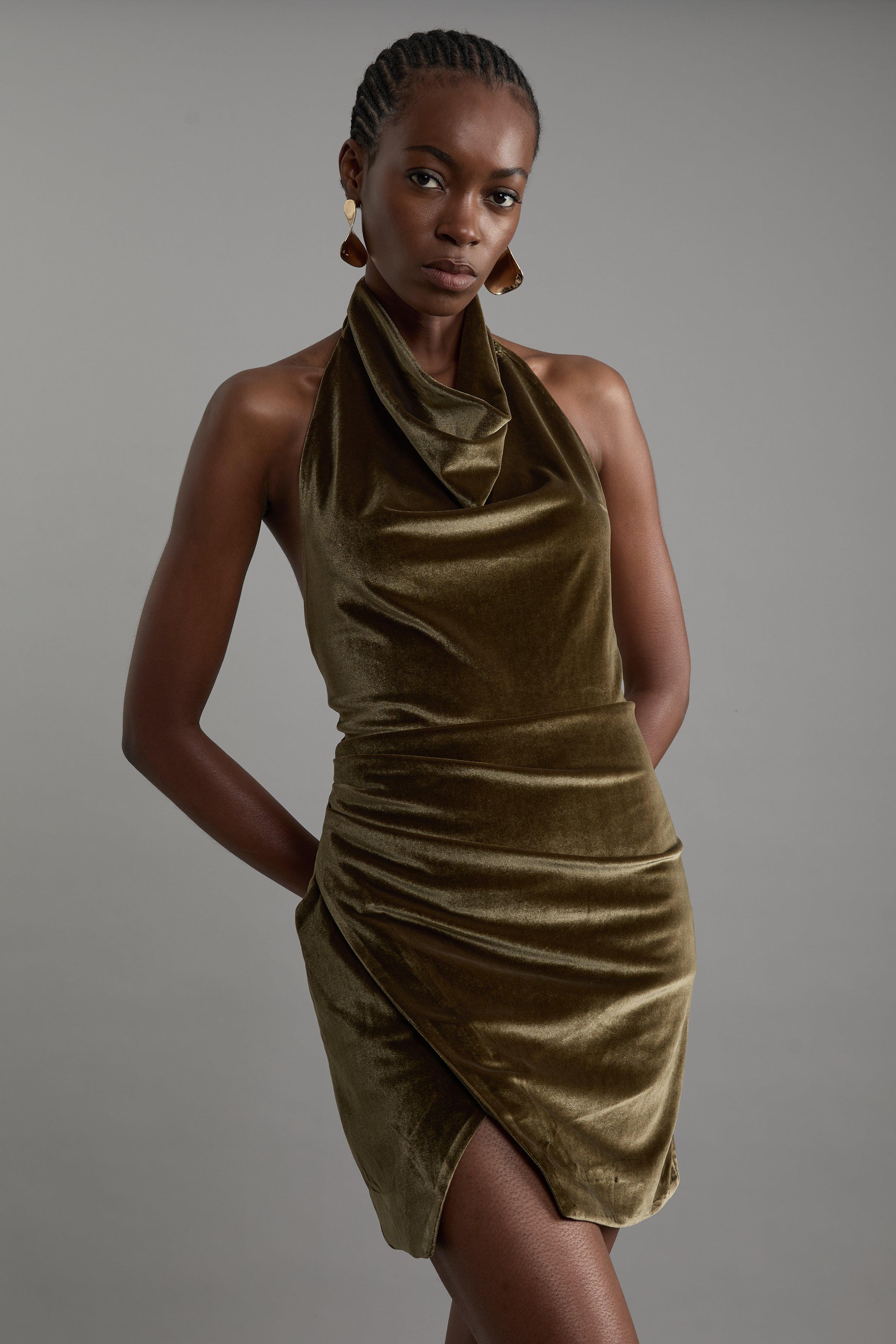 Viscose Blend Popper Detail Knitted Mini Dress | Karen Millen