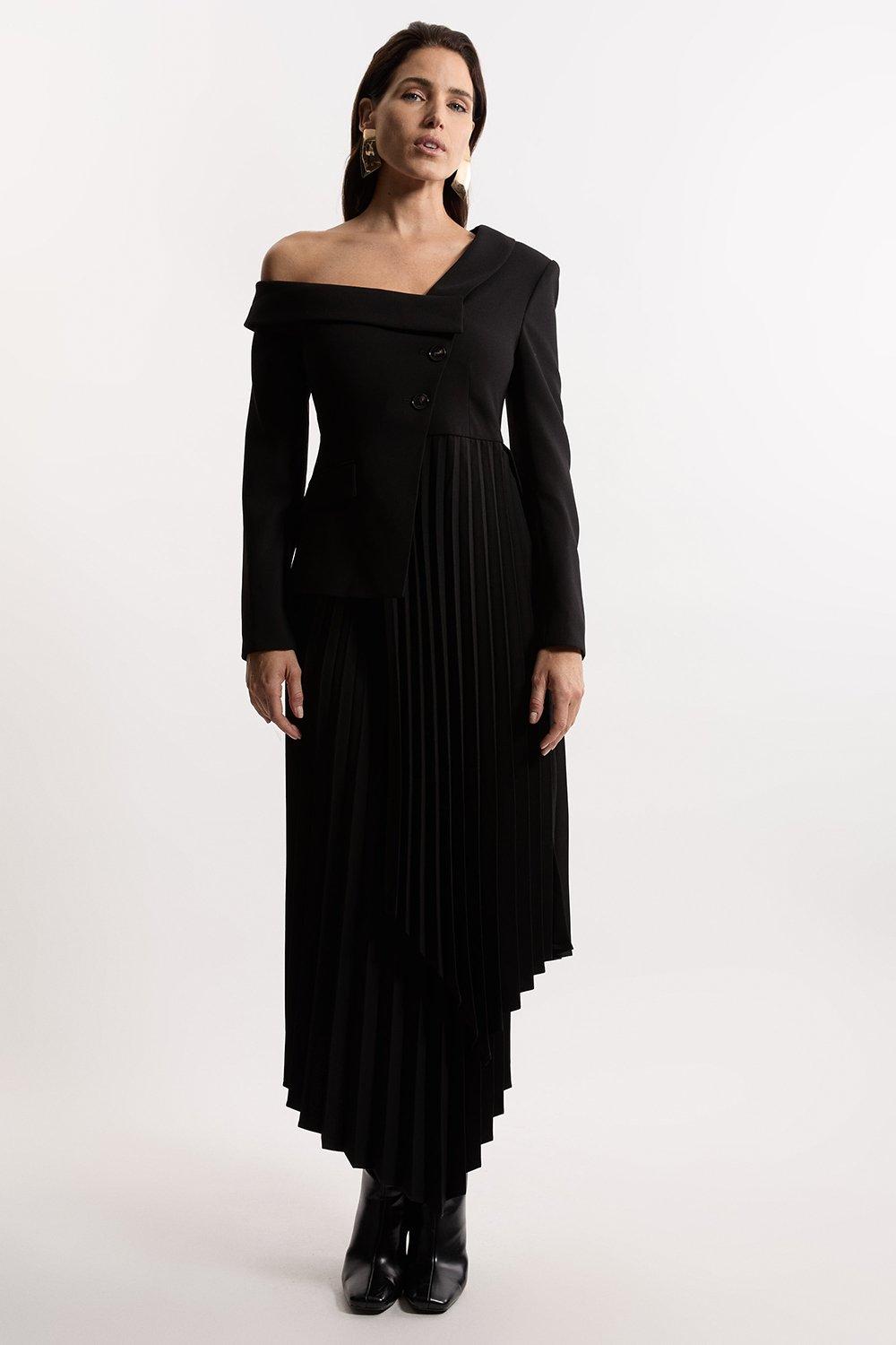 日本未入荷★Karen Millen ウールツイードタイトスカート Lace And Tulle High Low Belted Woven Midi Dress | Karen Millen