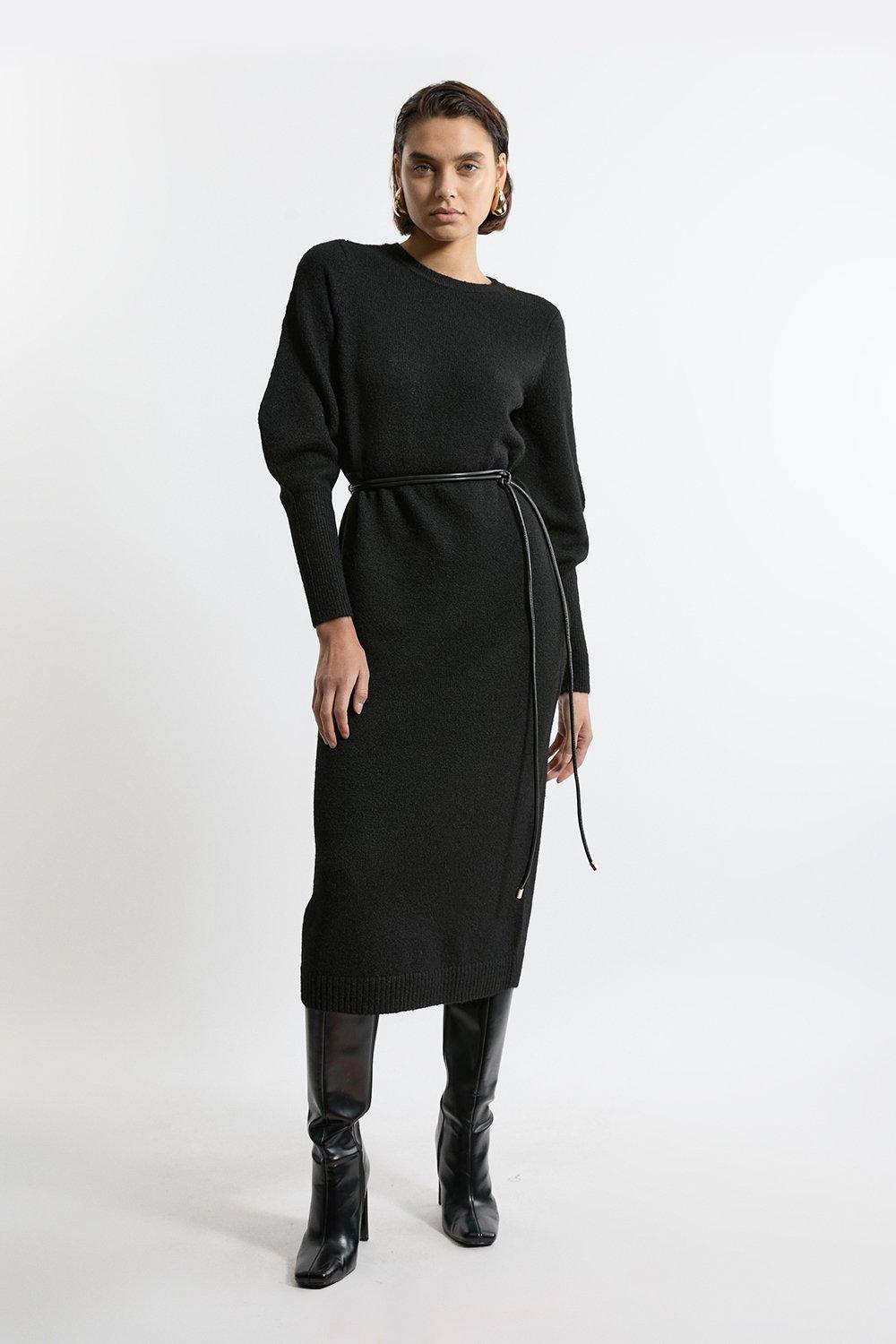 Viscose Blend Sheer Knit Peplum Mini Dress | Karen Millen