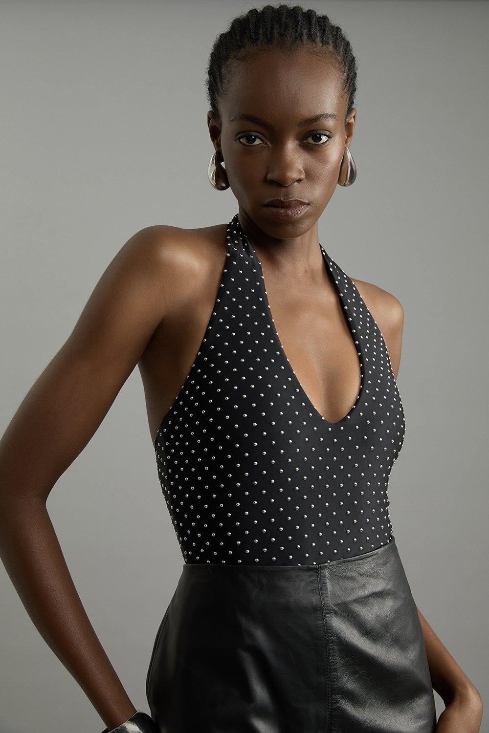 Ponte Cross Halter Neck Bodysuit | Karen Millen