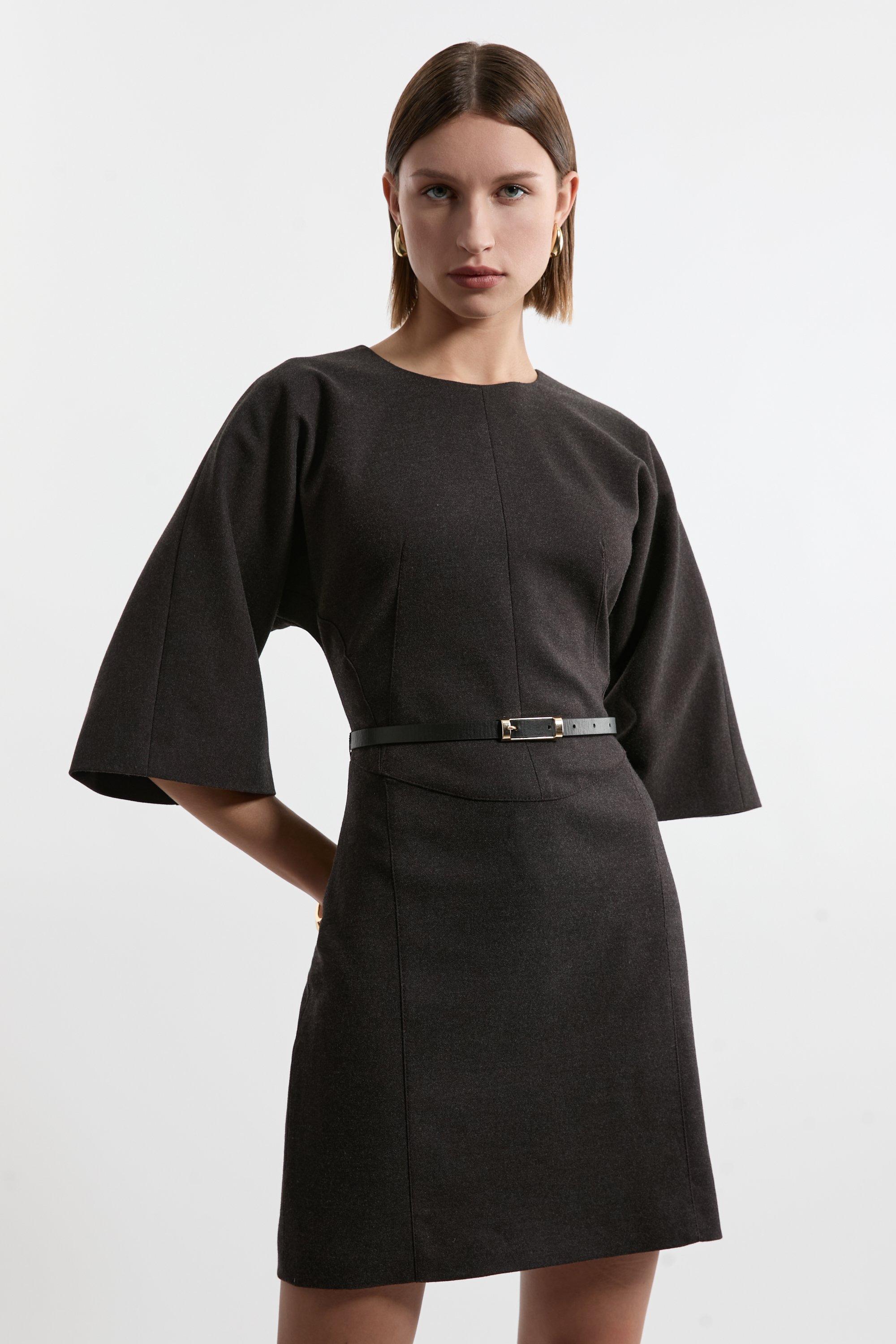 Tall Compact Stretch Waterfall Hem High Neck Midi Dress Tall Compact Stretch Waterfall Hem High Neck Midi Dress
