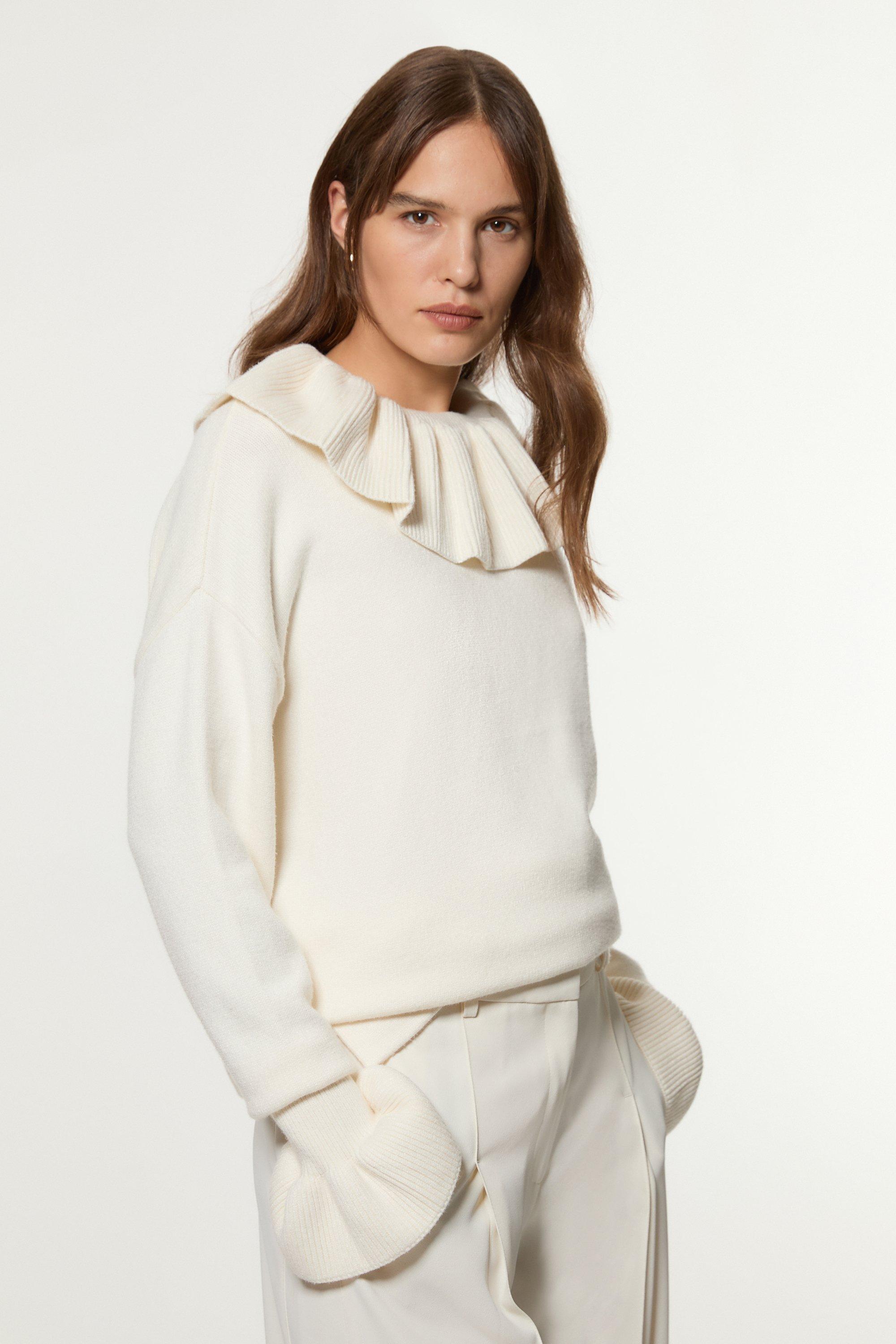 Wool Blend Mohair Look Flat Rib Knit Sweater | Karen Millen