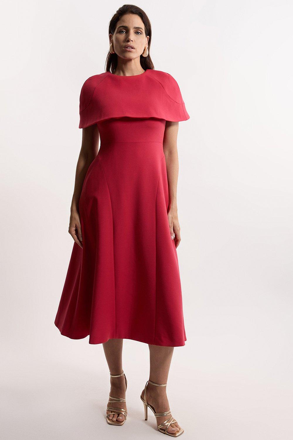 Lydia Millen Petite Structured Crepe Cape Sleeve Full Skirt