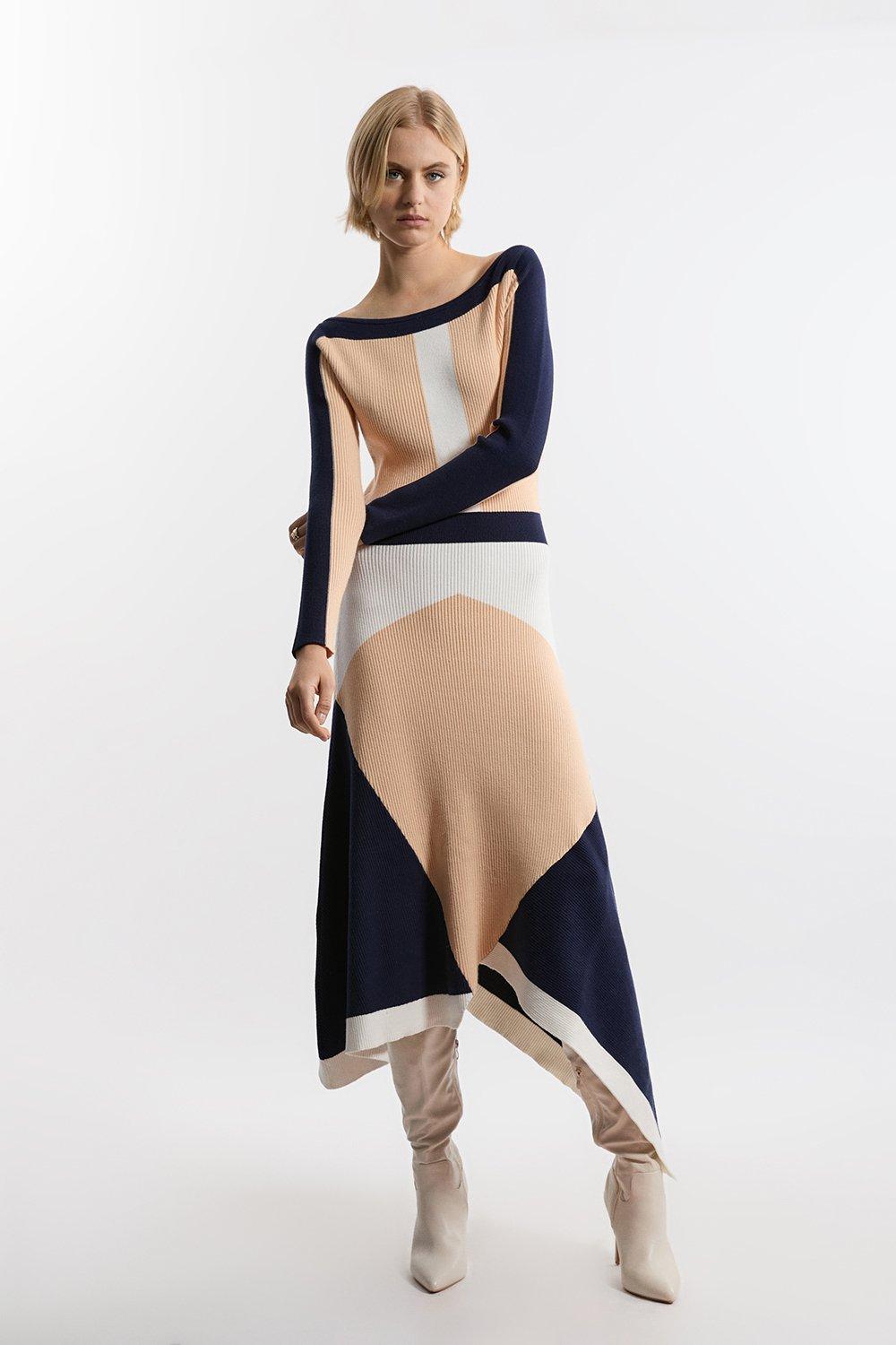 Tall Floral Abstract Jacquard Knit Zip Neck Mini Dress
