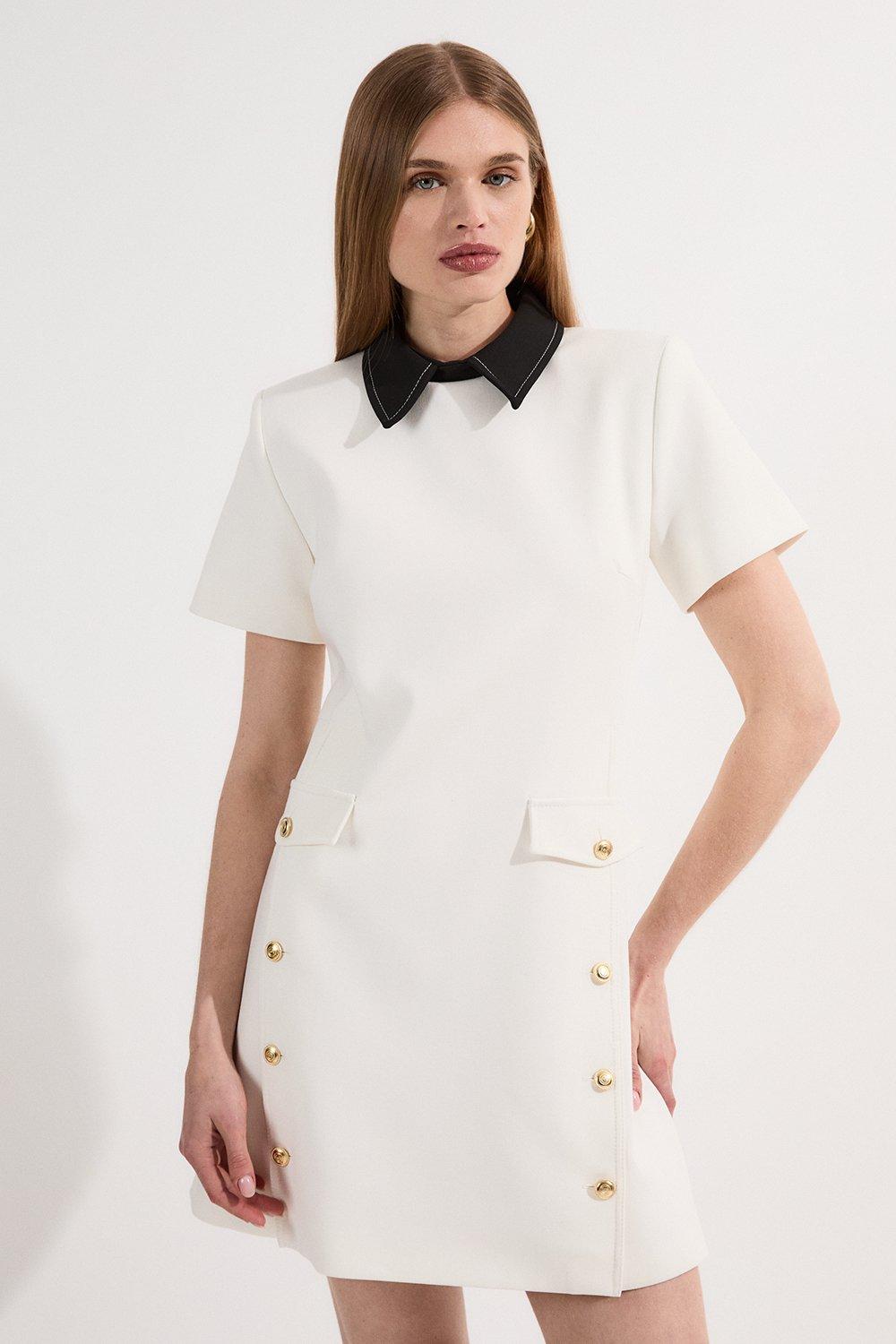 【KAREN MILLEN】コンパクトストレッチ ジップ ミディドレス Crystal Embellished Woven Thigh Split Midi Dress | Karen Millen