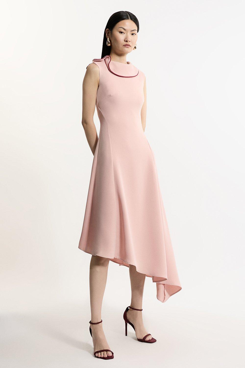 Tailored Crepe Short Sleeve Pleated Midi Dress | Karen Millen