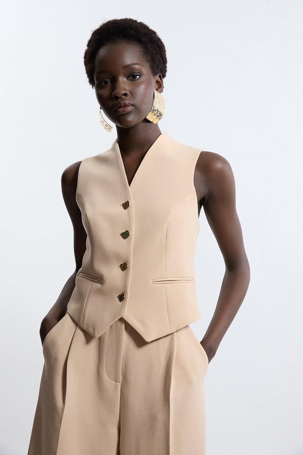 Compact Stretch Tailored Buttoned Vest | Karen Millen