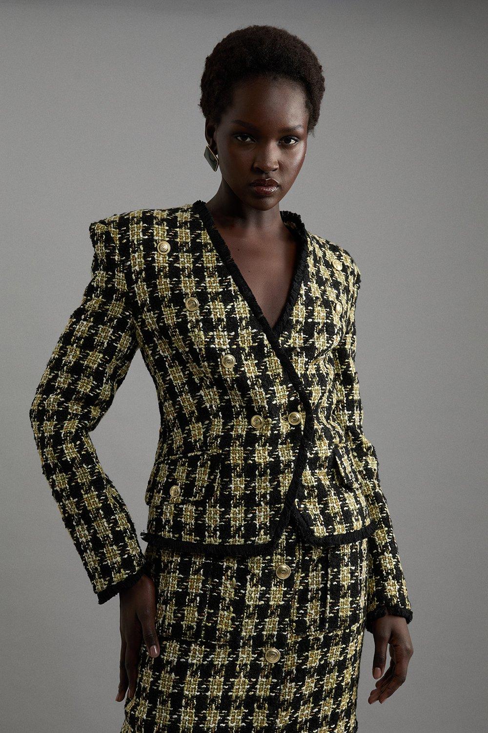 日本未入荷★Karen Millen チェックレザールックジャケット High Shine Leather Tailored Jacket | Karen Millen