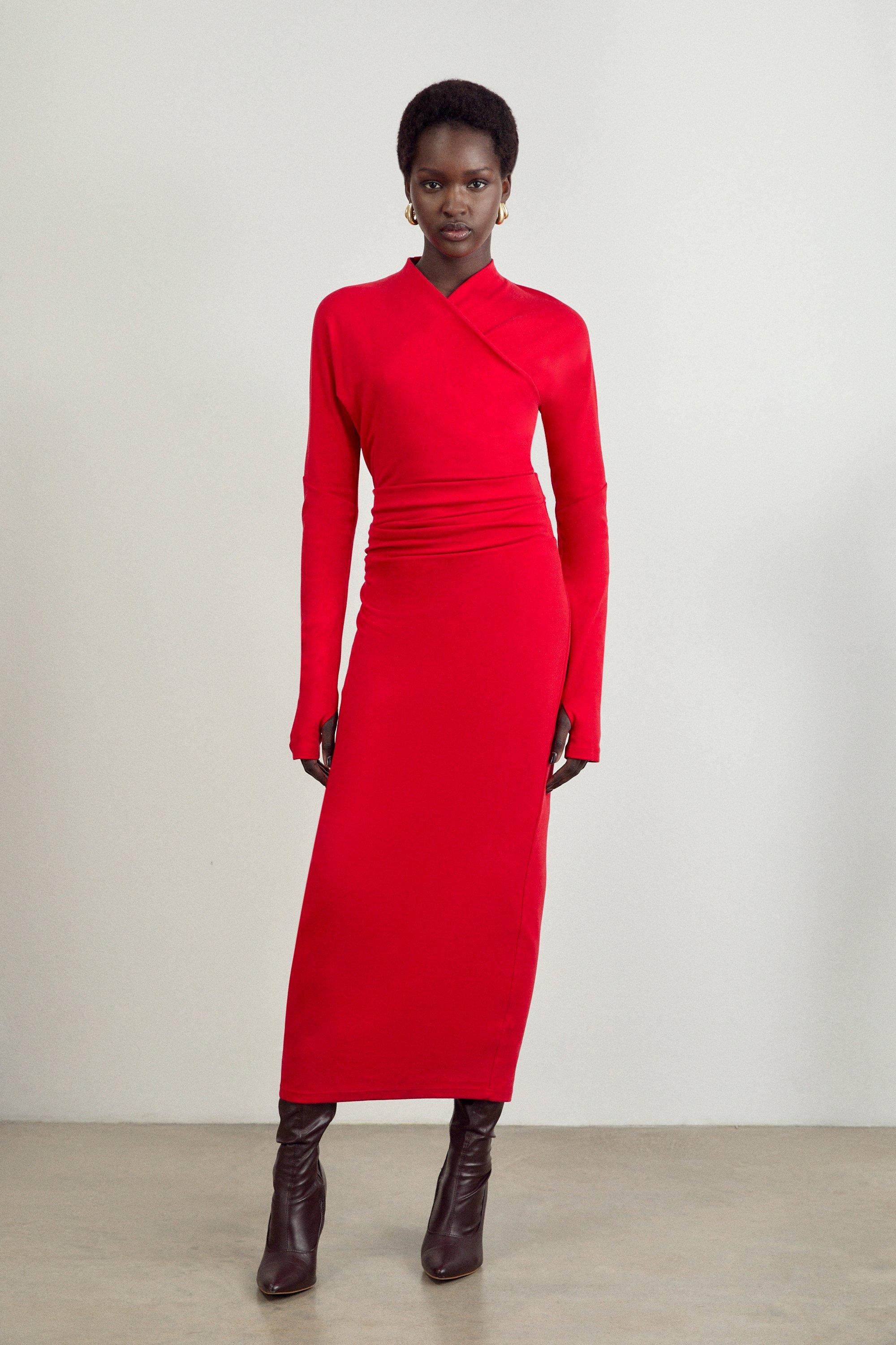 【Karen Millen】タフタミックス ドラマスリーブ マキシドレス Viscose Strappy Ruffle Drama Maxi | Karen Millen