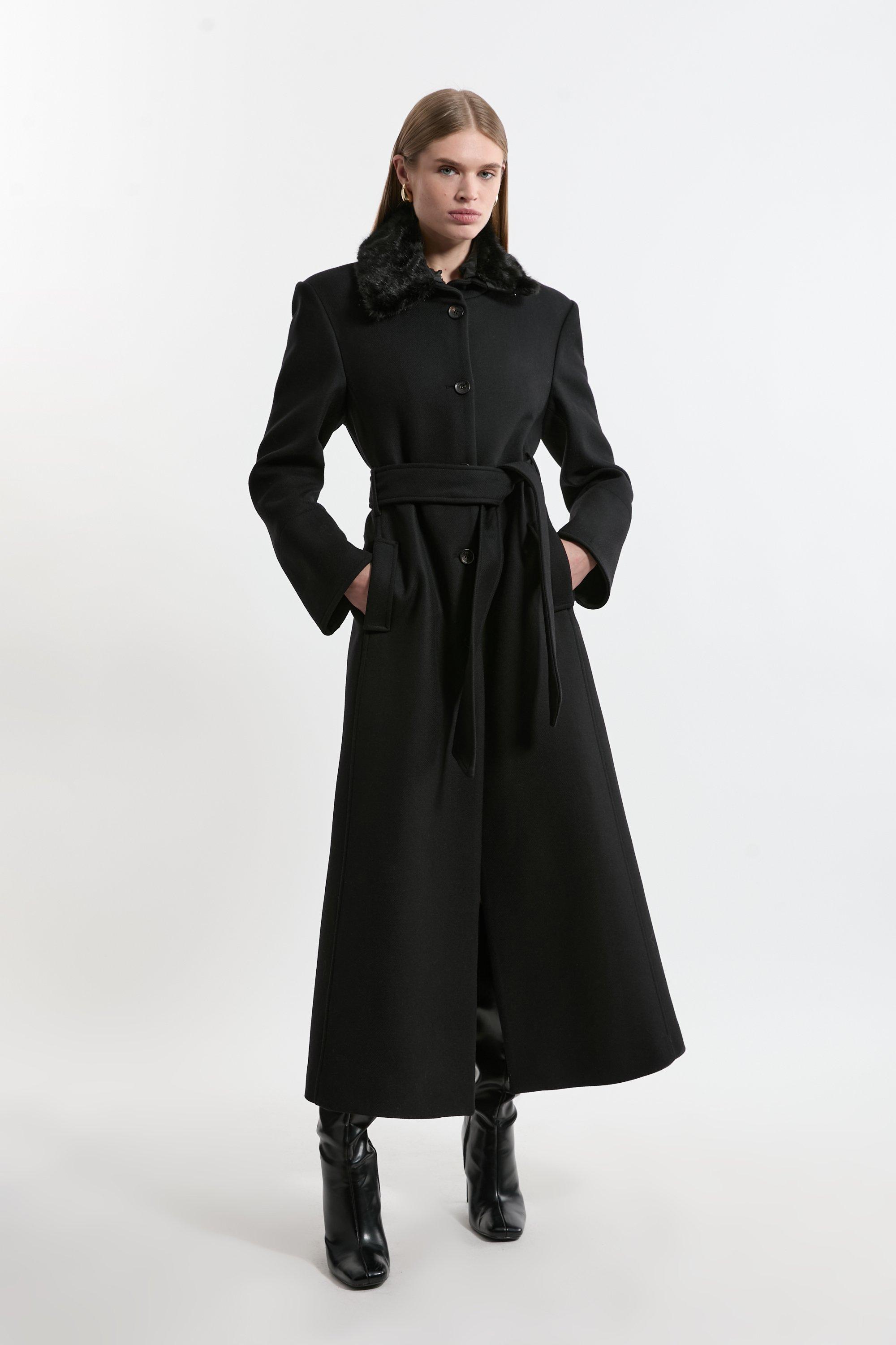 Italian Luxurious Textured Wool Belted Trench Coat | Karen