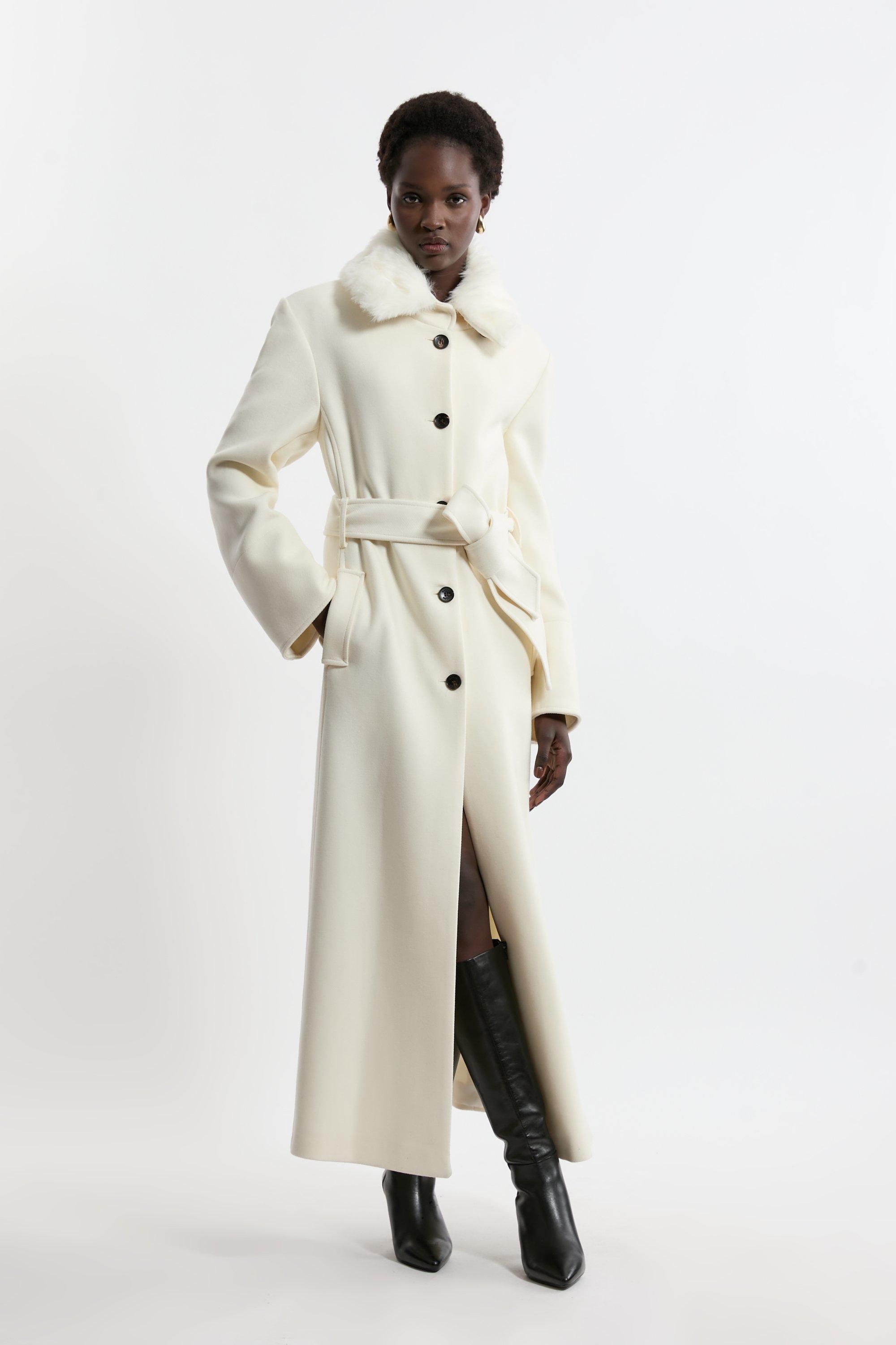 Italian Wool Cashmere Faux Fur Collar Coat Karen Millen