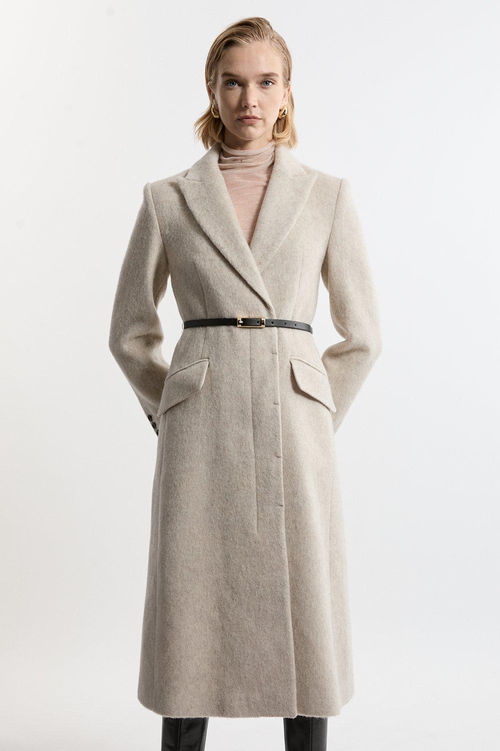 Tailored Wool Blend Embellished Maxi Coat | Karen Millen