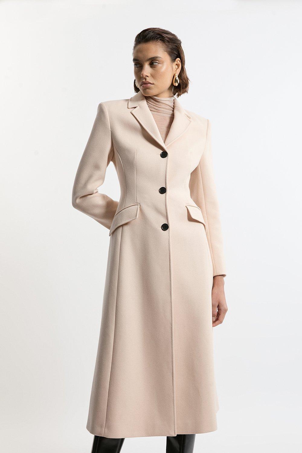 Tall Italian Manteco Wool Blend Asymmetric Button Belted Tall Italian Manteco Wool Blend Asymmetric Button Belted