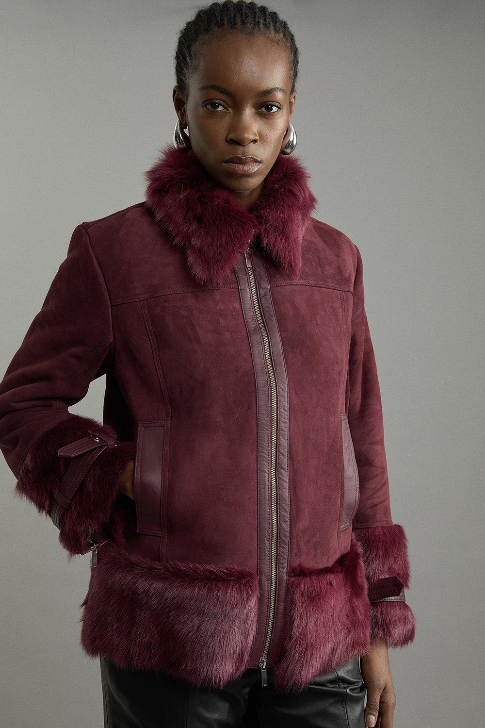 Leather Buckle Detail Zip Through Moto Jacket | Karen Millen