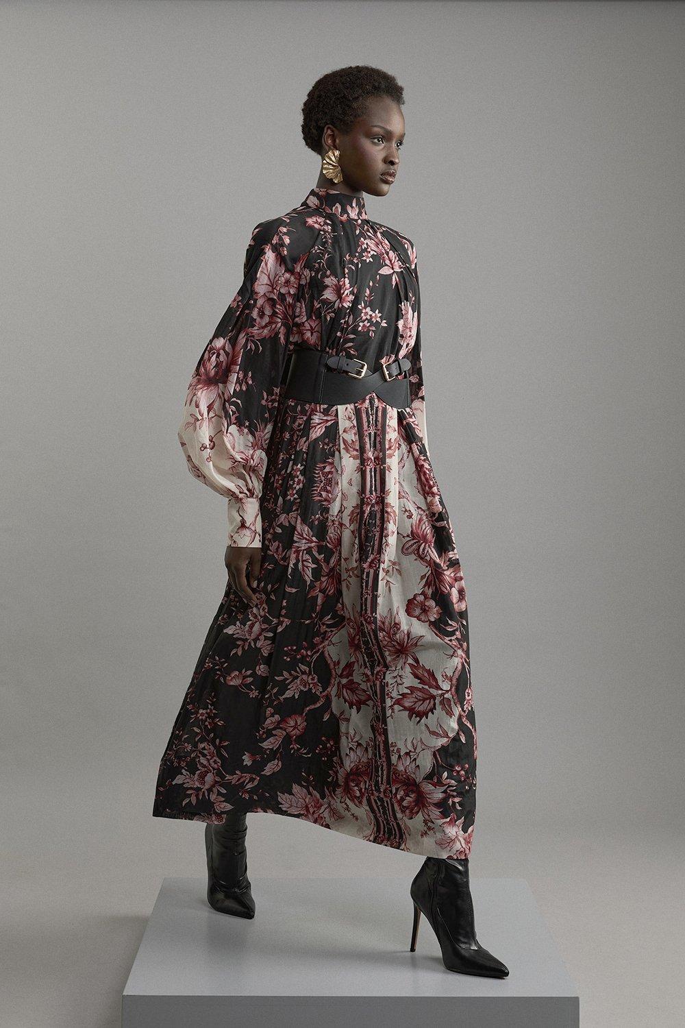 Plus Size Floral Jacquard Corseted Woven Maxi Dress | Karen
