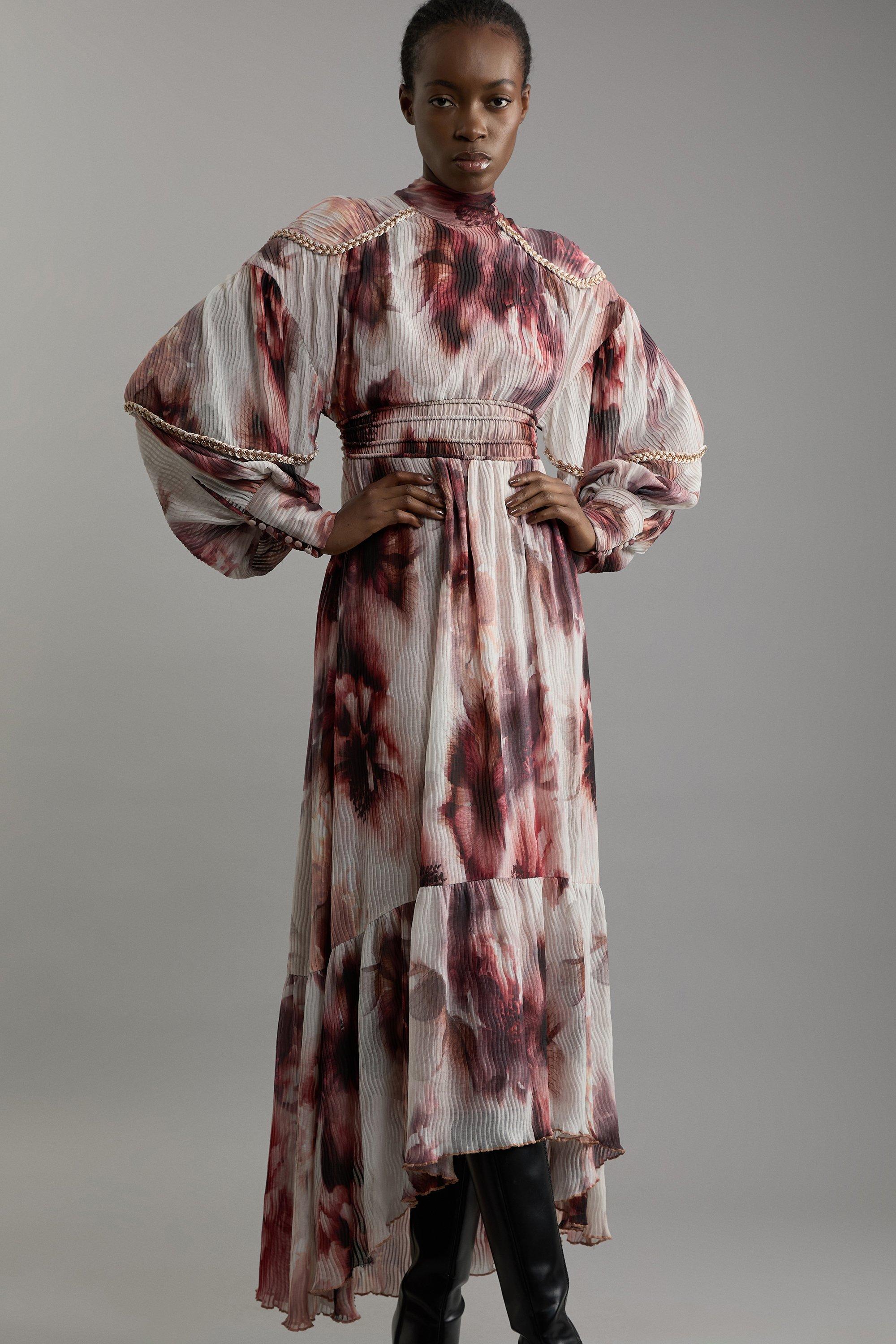 【Karen Millen】Petite ミラー フローラル マキシワンピース Petite Ombre Floral Soft Pleated One Shoulder Maxi Dress