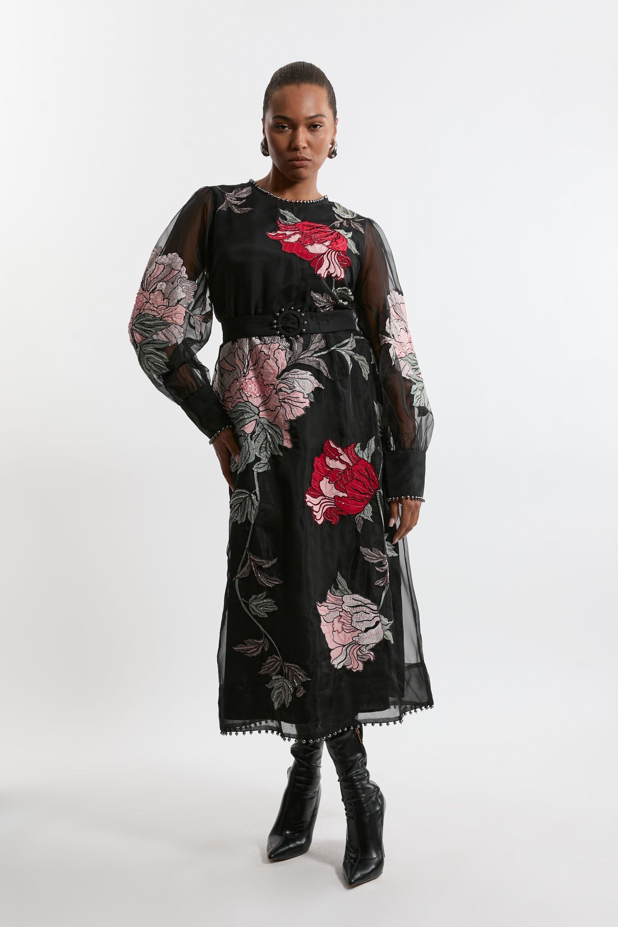 Floral Printed Lace Applique Woven Maxi Dress | Karen Millen