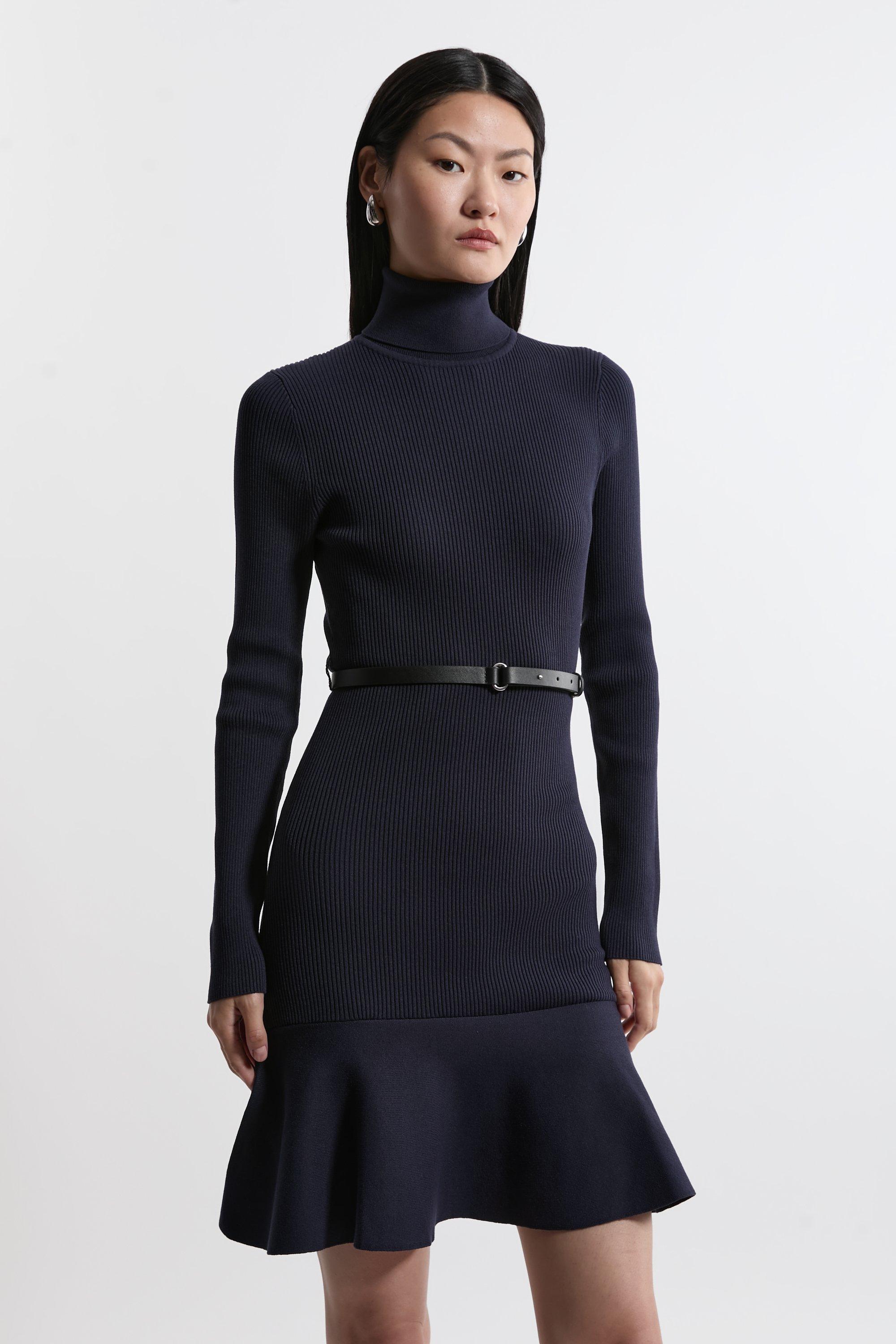 Rib Knitted 2 In 1 Dress With Georgette Pleated Slip | Karen