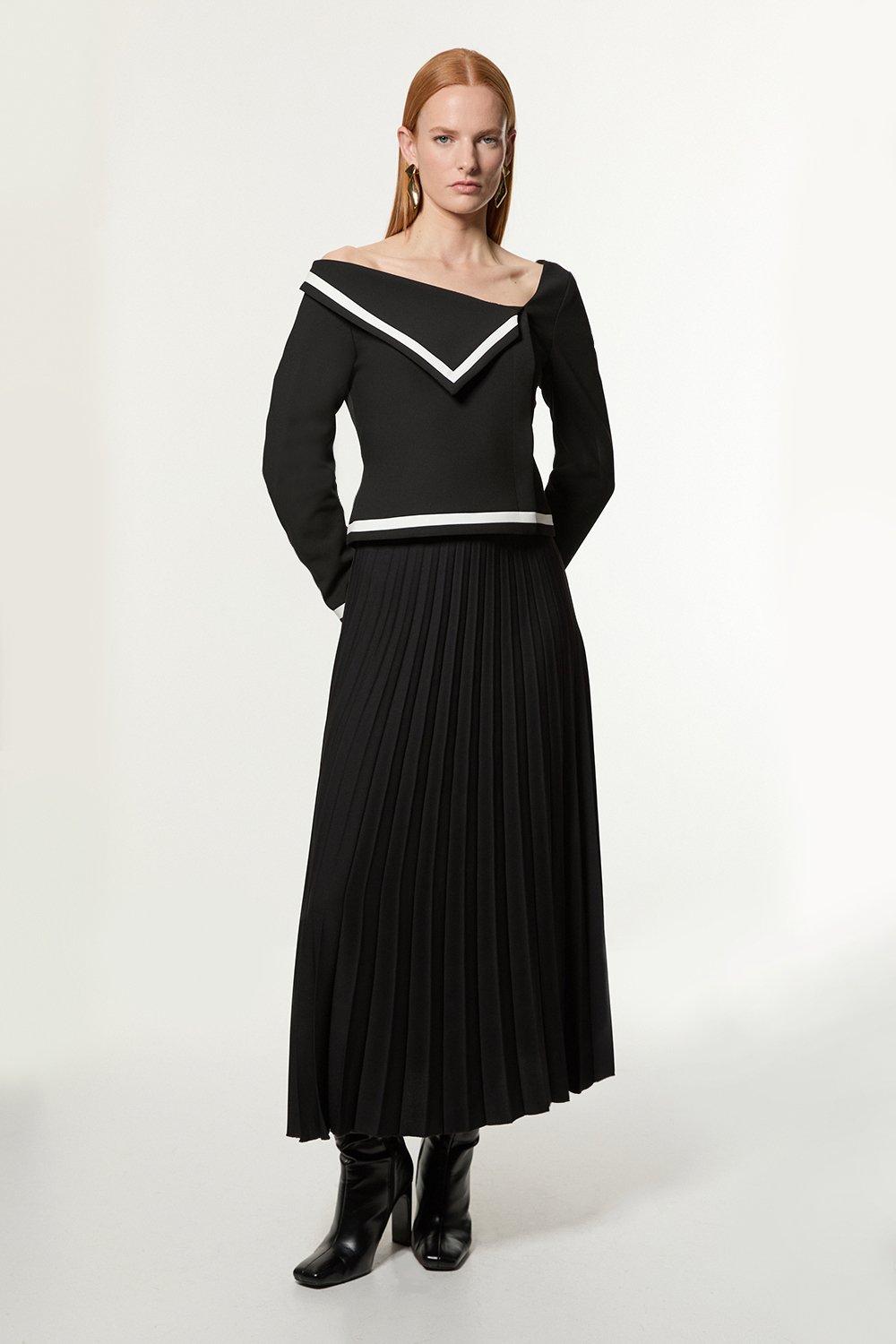 【Karen Millen】タフタ タキシード風フルスカート シャツドレス Karen Millen】タフタ タキシード風フルスカート シャツドレス