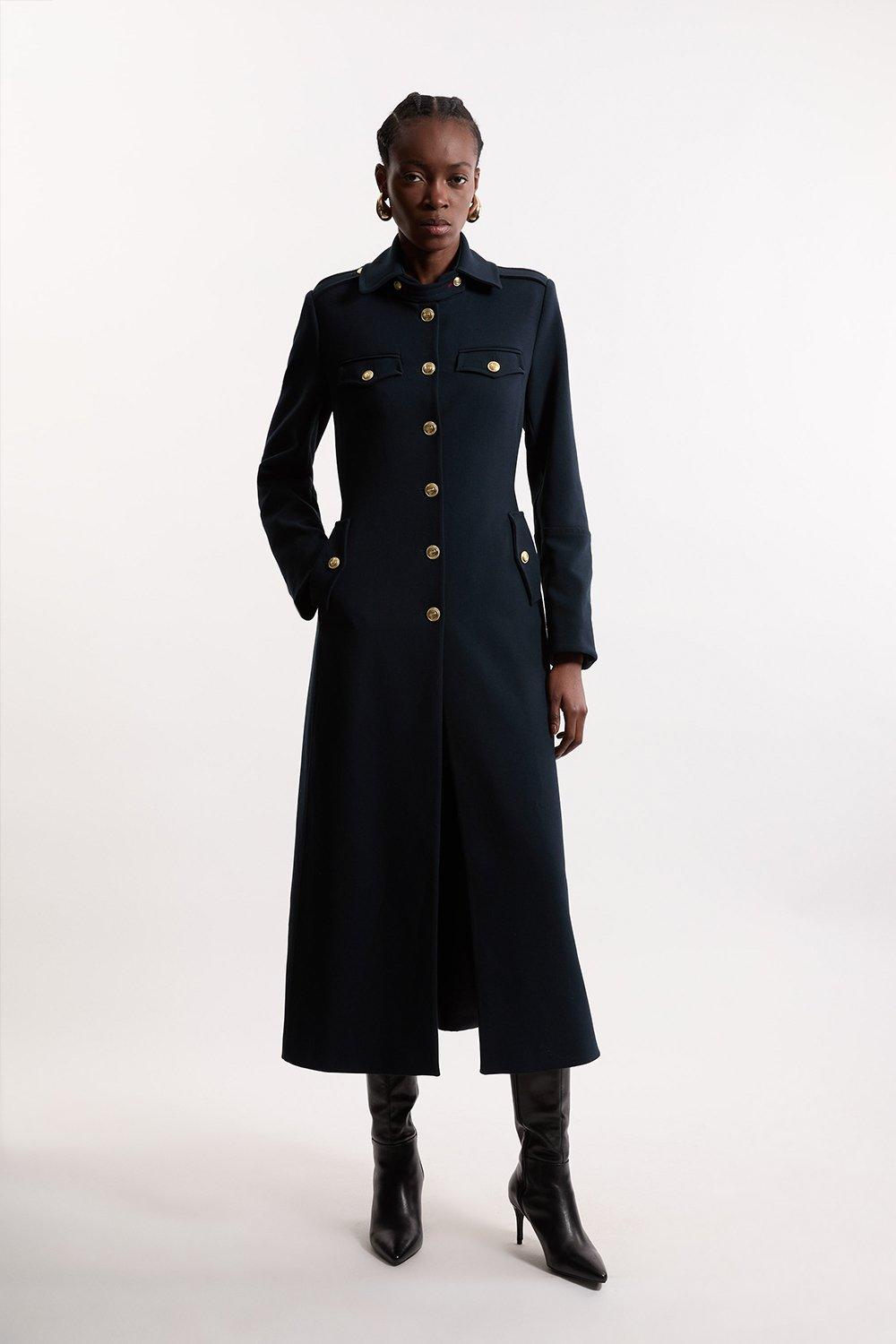 Italian Manteco Wool Mix Button Detail Belted Midi Coat