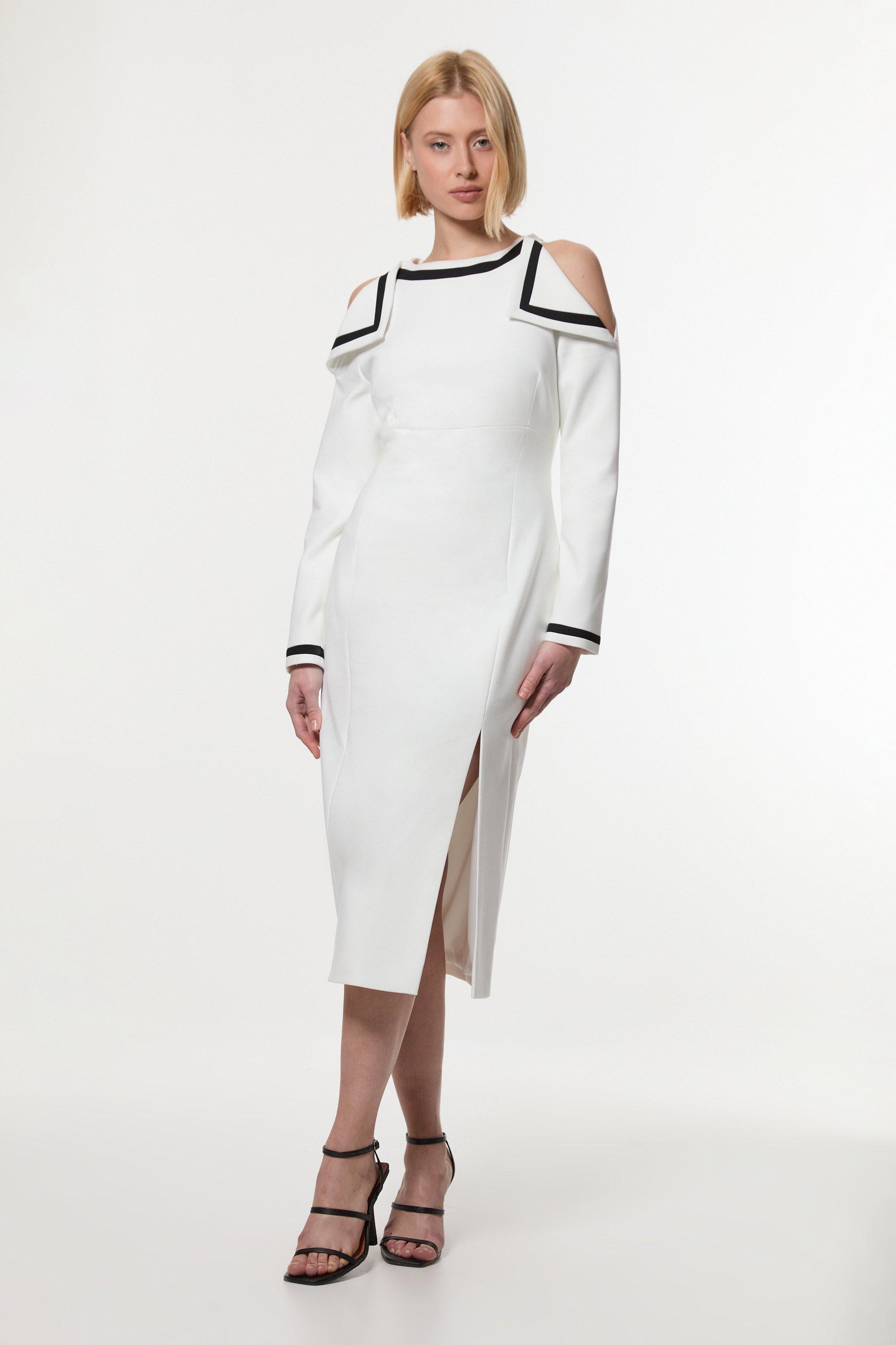 Premium Linen V Neck Wrap Detail Woven Midi Dress | Karen Millen