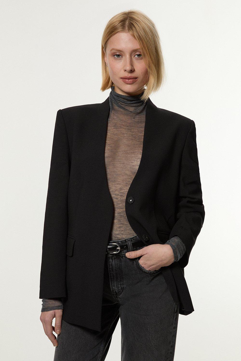 Belted Notch Neck Split Sleeve Jacket | Karen Millen