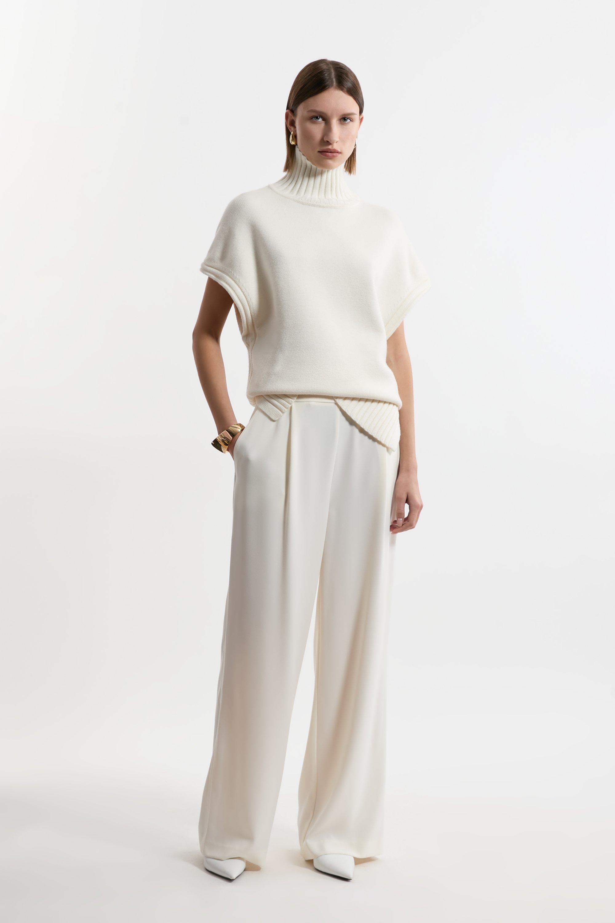 Tailored Dart Detail Waistband Wide Leg Pants | Karen Millen