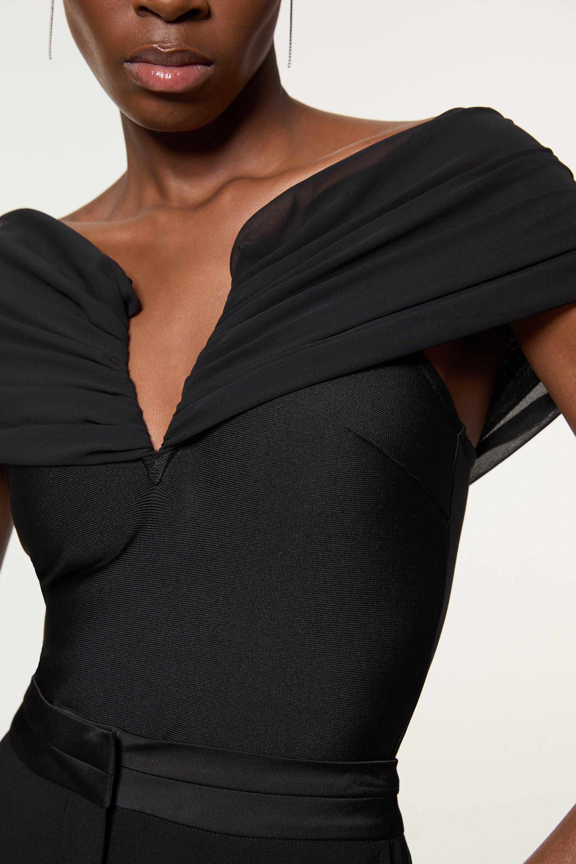 Trimmed Waist Peplum Bandage Knit Detail Top | Karen Millen