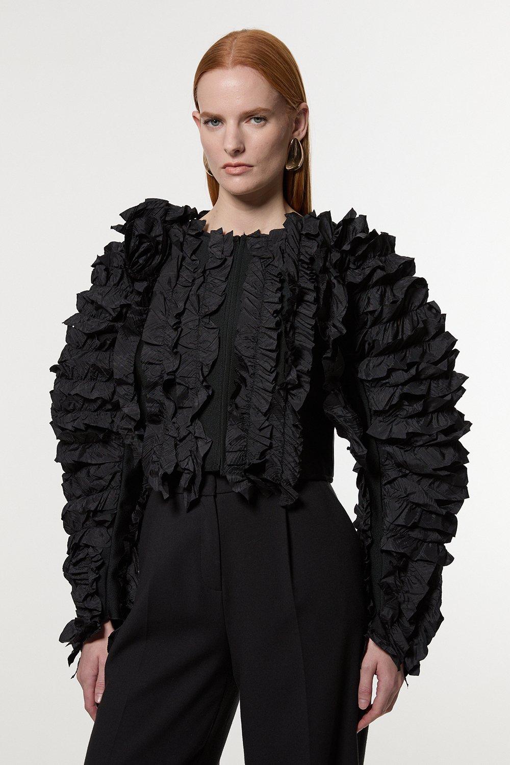 Textured Sparkle Knit Trim Jacket | Karen Millen