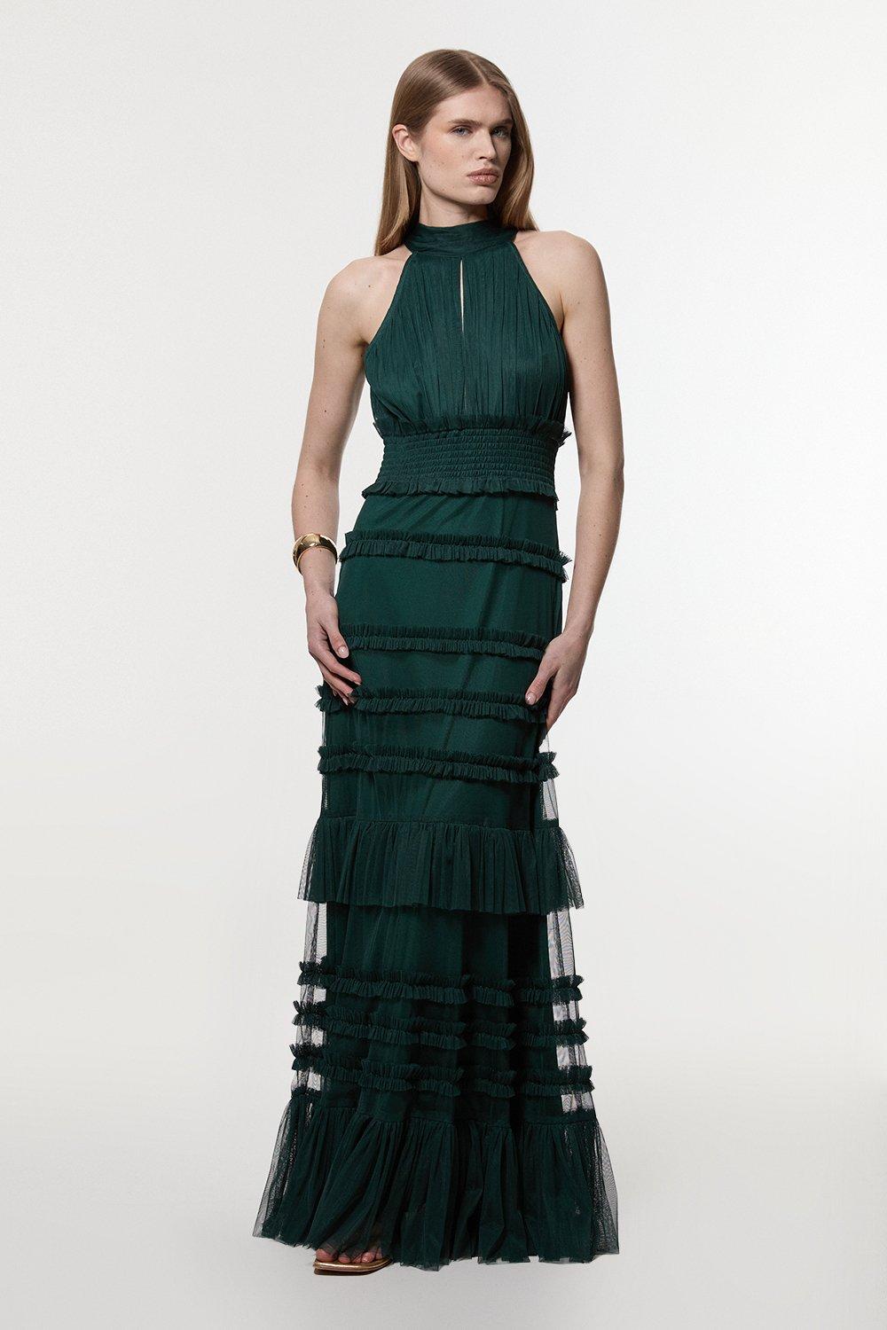 【60％OFF】 Layered Tulle Halter Millen Karen | Dress Maxi Neck ワンピース