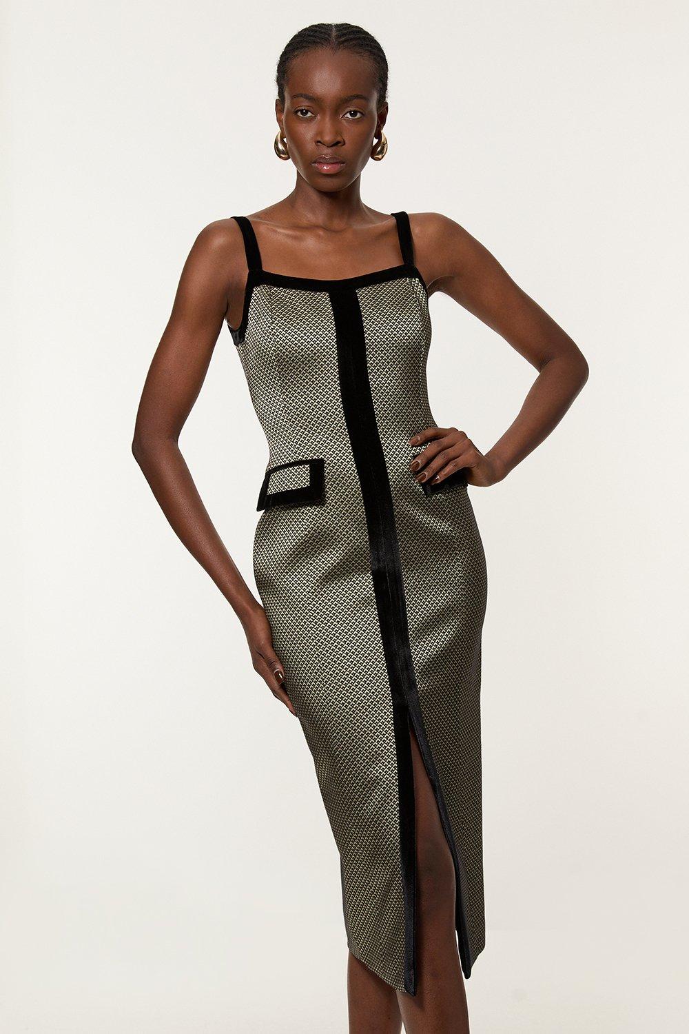 Plus Size Geo Printed Jersey Crepe Cross Front Maxi Dress