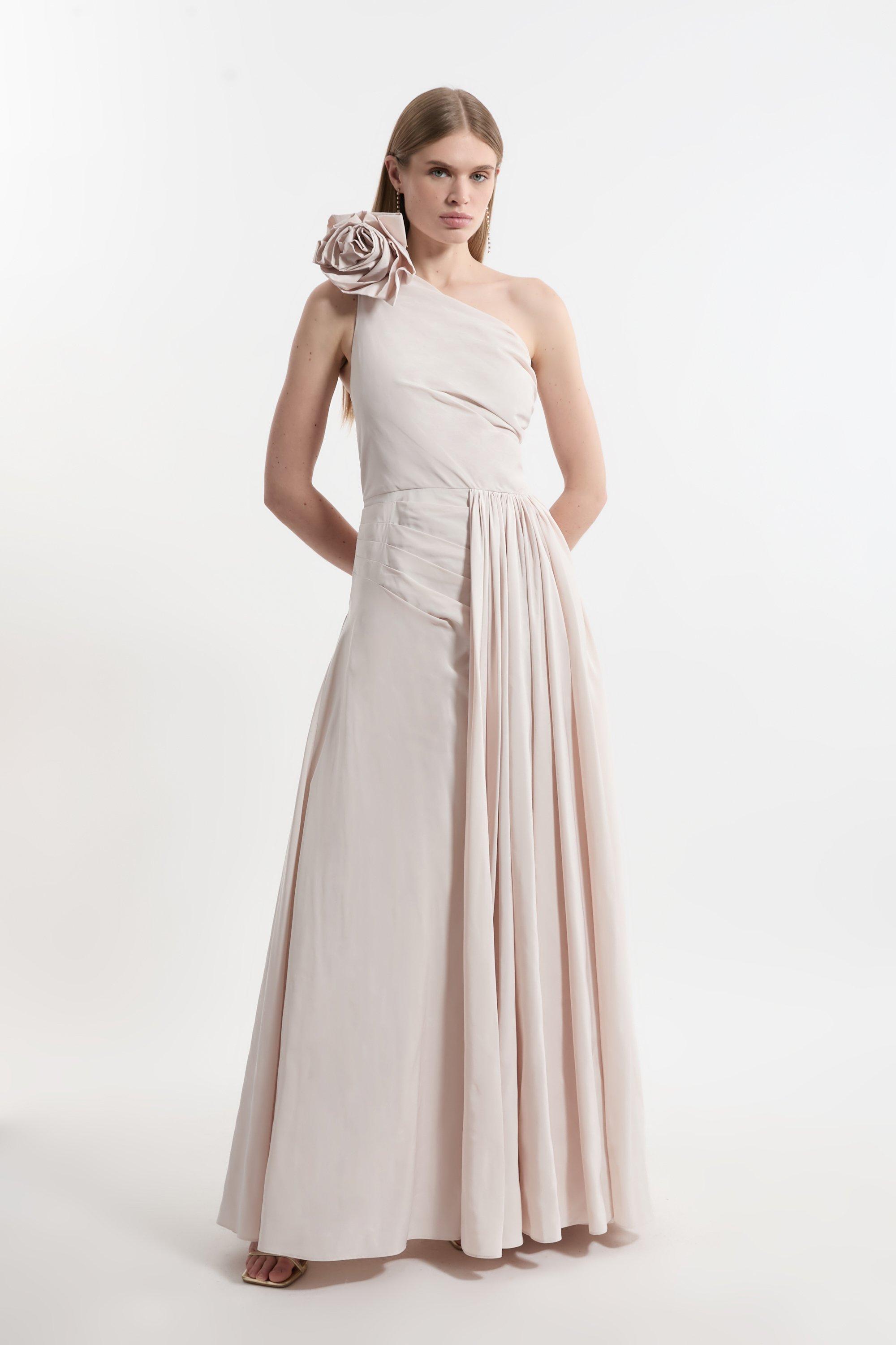 Petite Lace Petal Applique Woven One Strap Maxi Dress