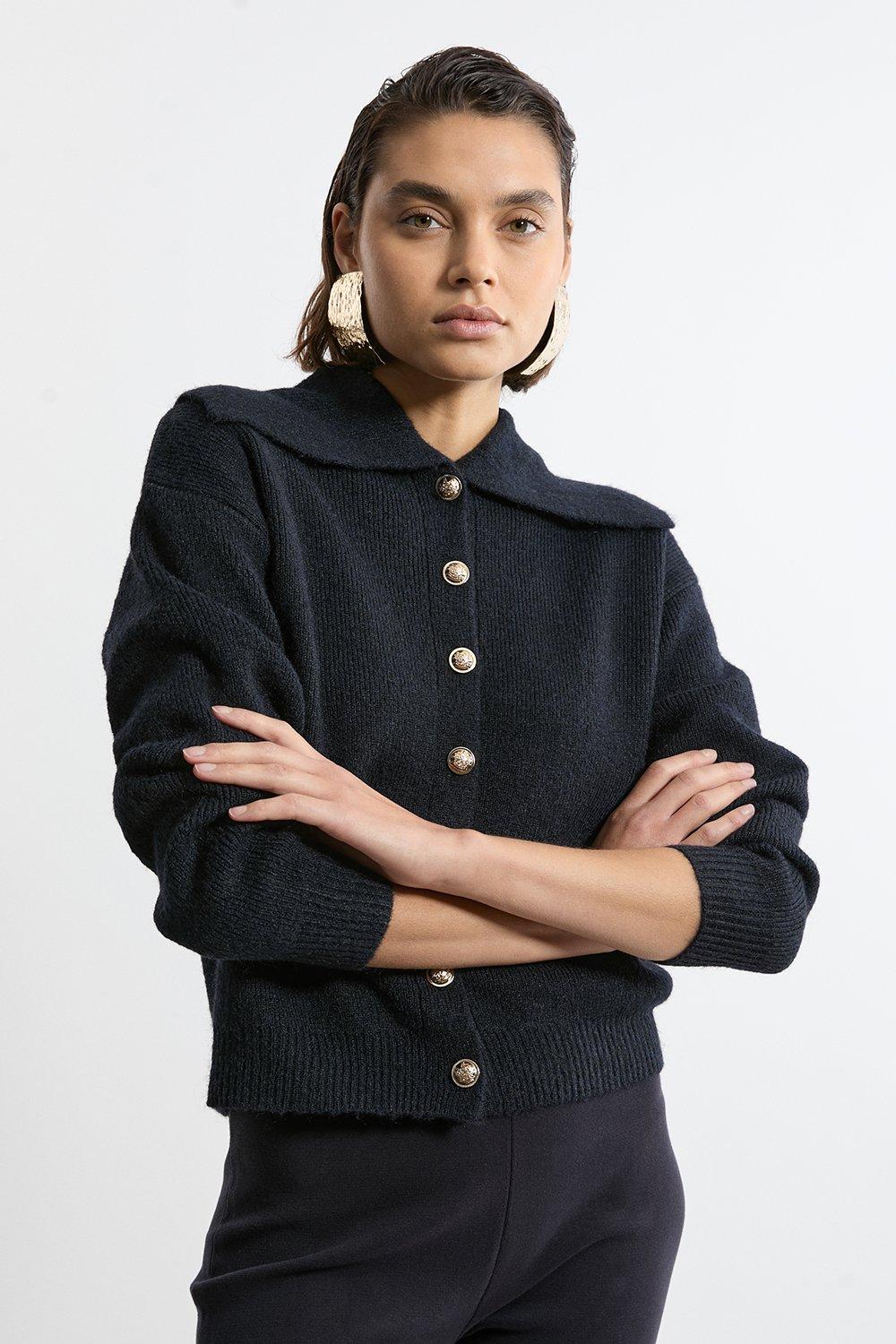 Rib Zip Through Knit Cardigan | Karen Millen