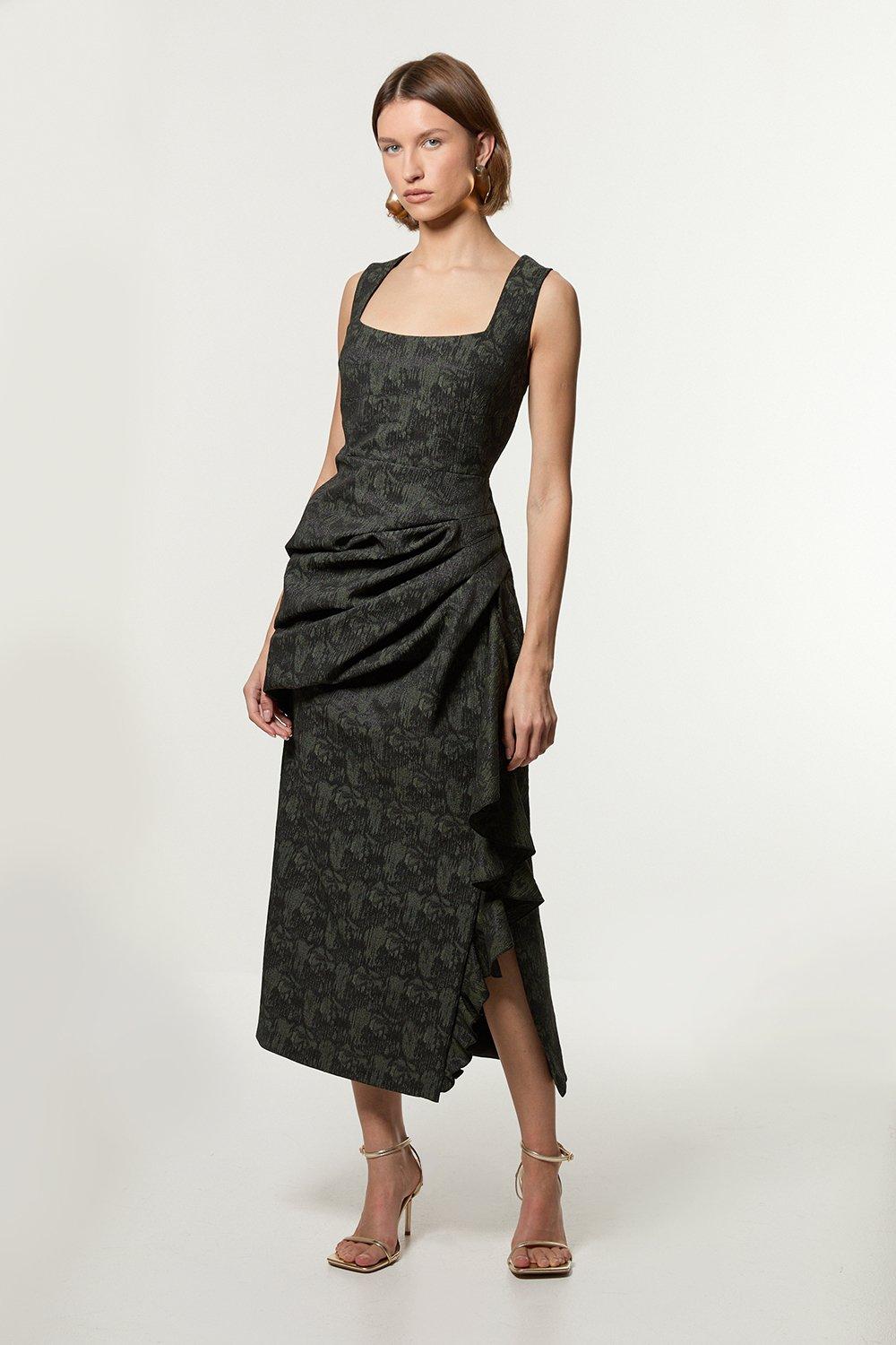 Keyhole Crepe Soft Tailored Split Detail Maxi Dress | Karen