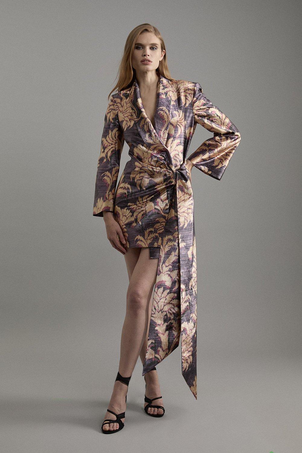 Tailored Linen Wrap Blazer Midi Dress | Karen Millen