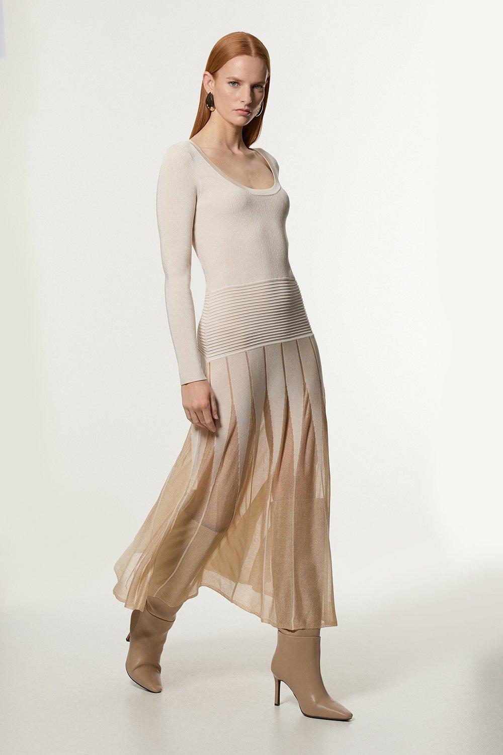 Petite Slinky Viscose Drop Shoulder Knit Midaxi Dress