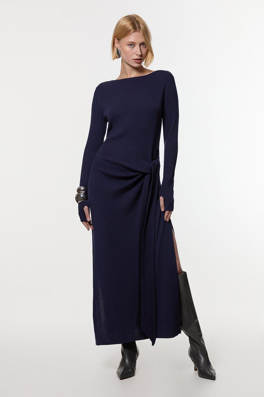 Rib Knitted 2 In 1 Dress With Georgette Pleated Slip | Karen