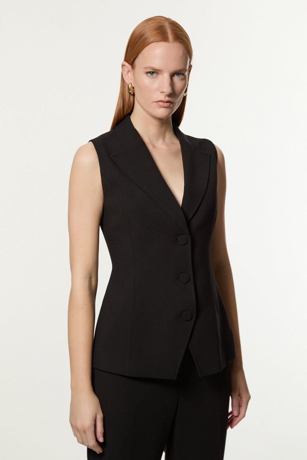 Compact Stretch Relaxed Sleeveless Jacket | Karen Millen