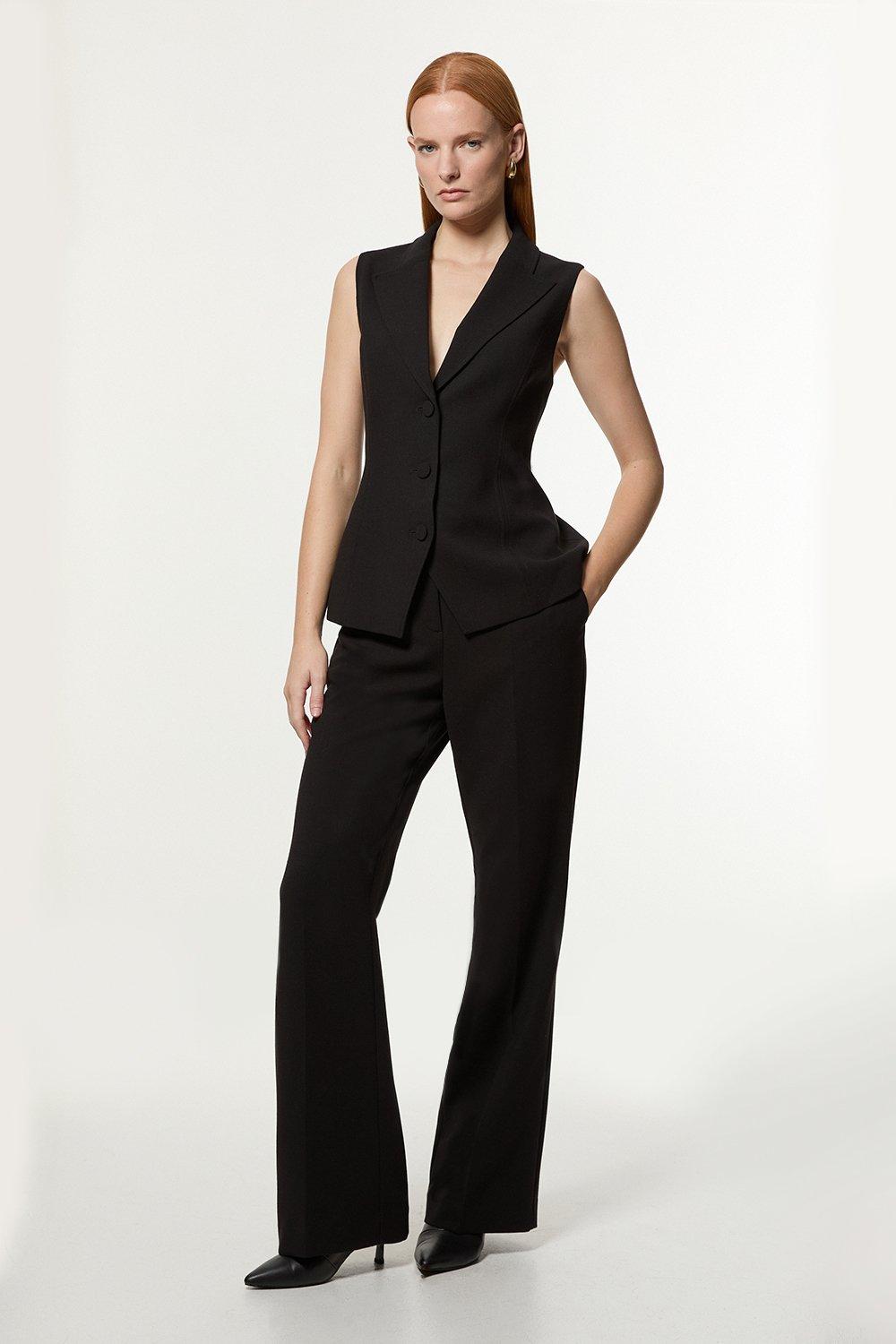Compact Stretch Satin Side Slim Leg Dress Pants | Karen Millen