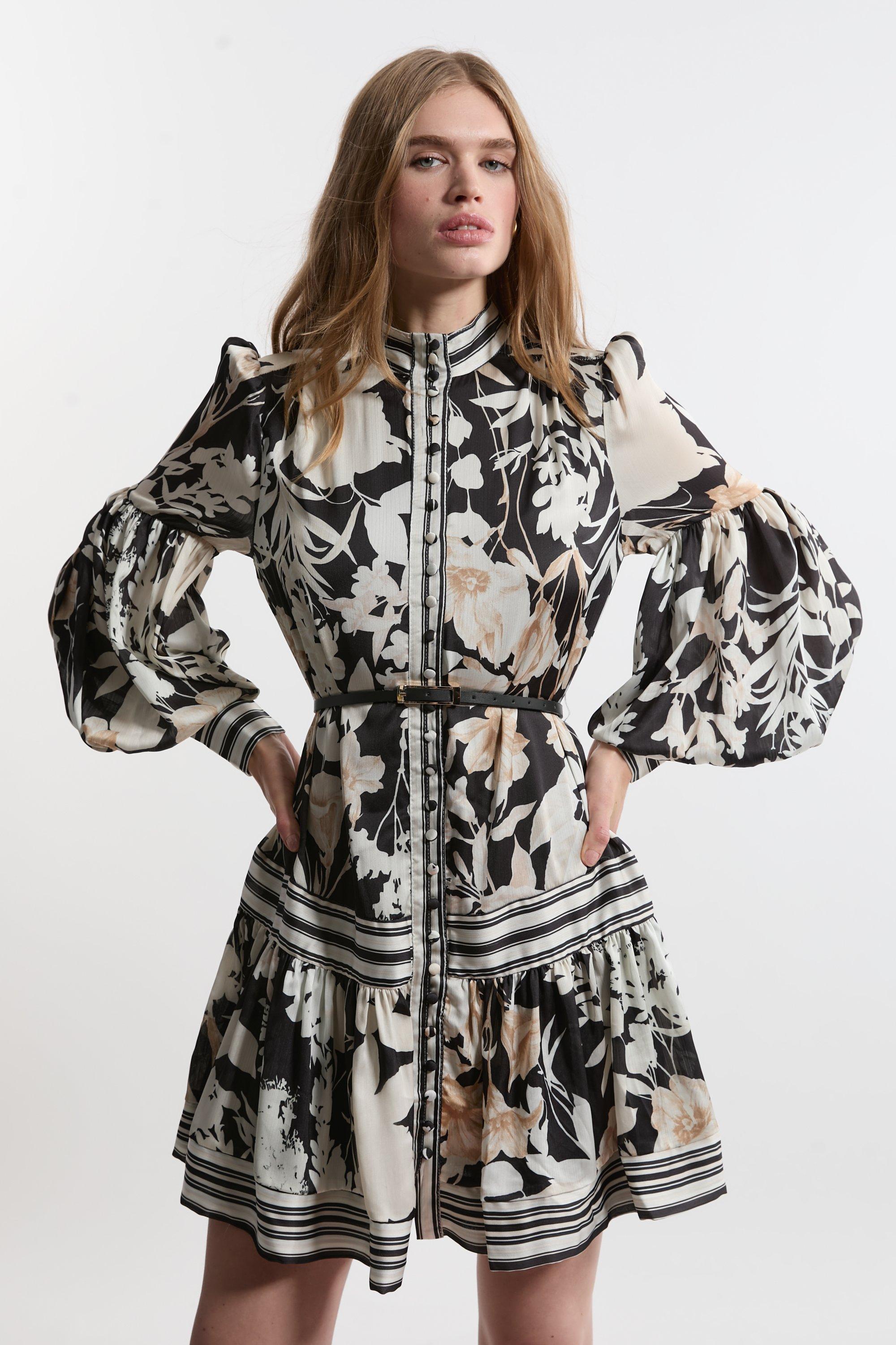 Lydia Millen Tall Floral Jacquard Mini Dress With Tie Detail