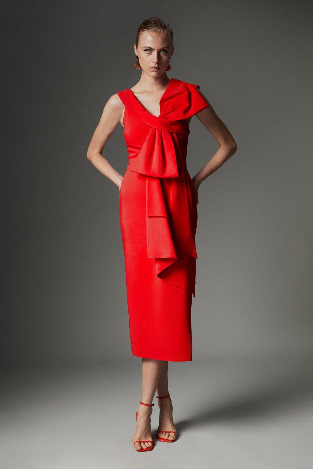 Bandage Figure Form Knit Belted Asymmetric Midaxi Dress
