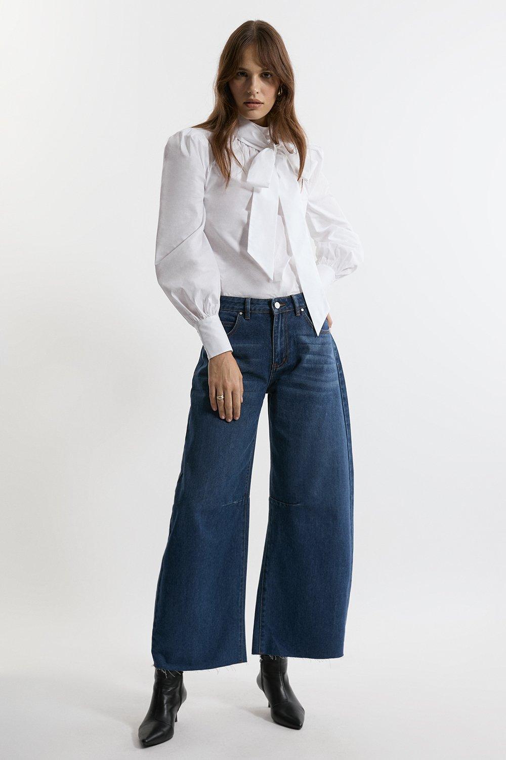 Denim Straight Leg Turn Up Hem Jeans | Karen Millen