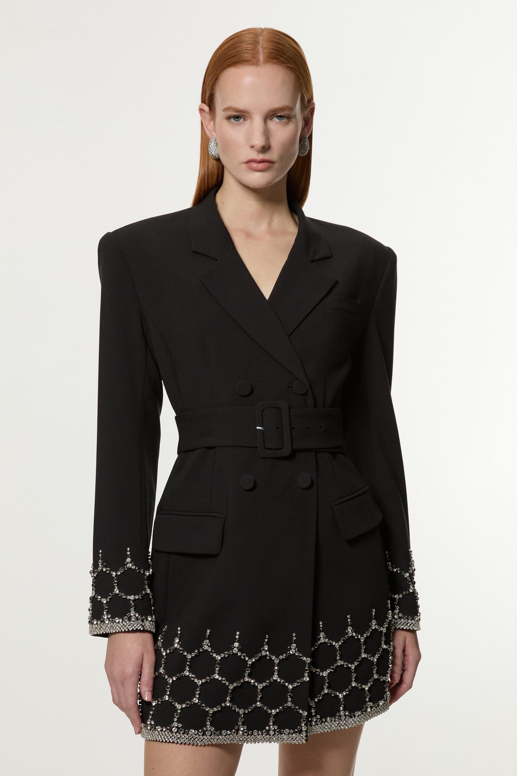 Plus Size Crystal Embellished Tailored Tuxedo Blazer Midaxi Plus Size Crystal Embellished Tailored Tuxedo Blazer Midaxi