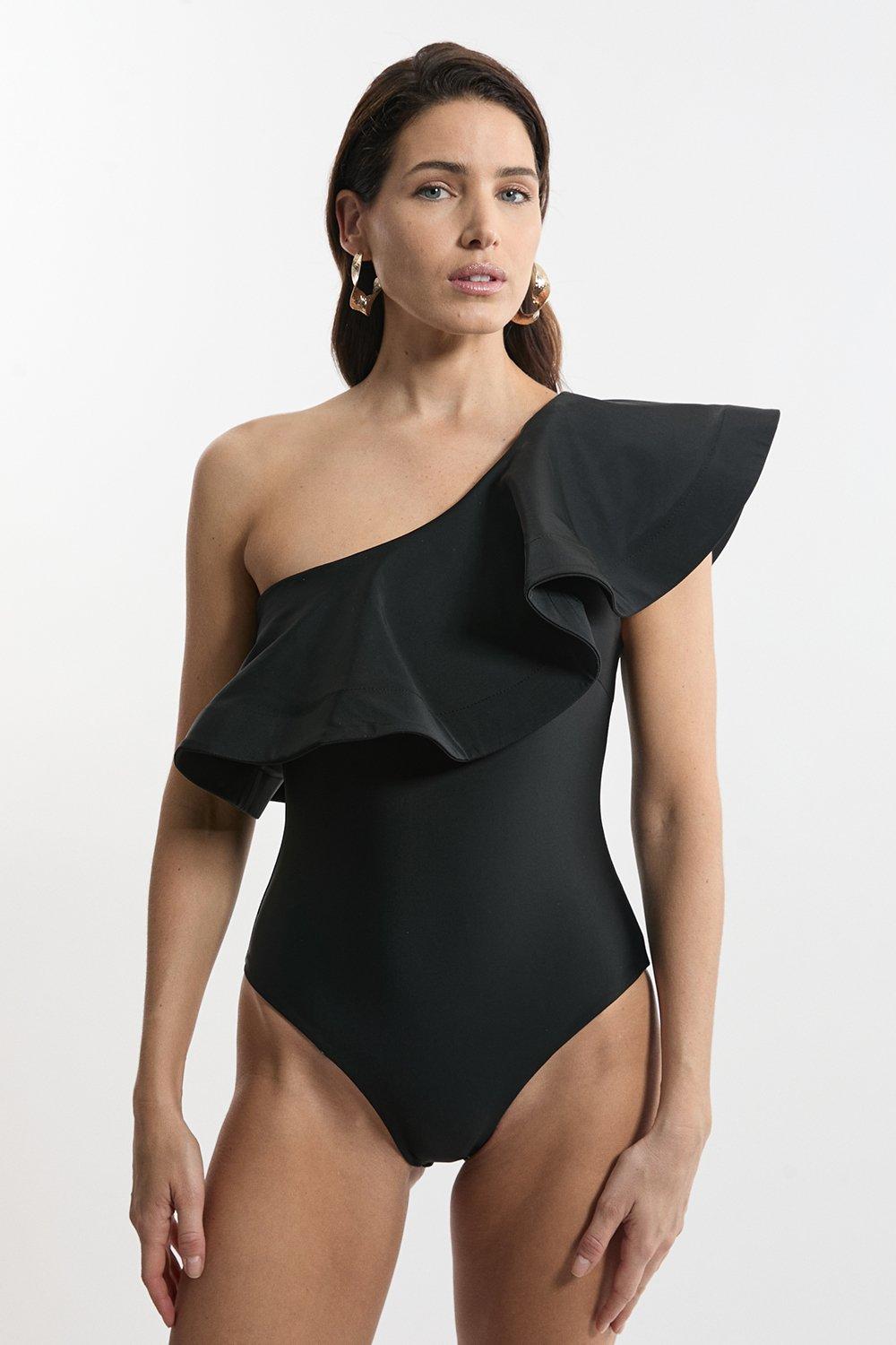 Slinky Cut Out Asymmetric Swimsuit | Karen Millen