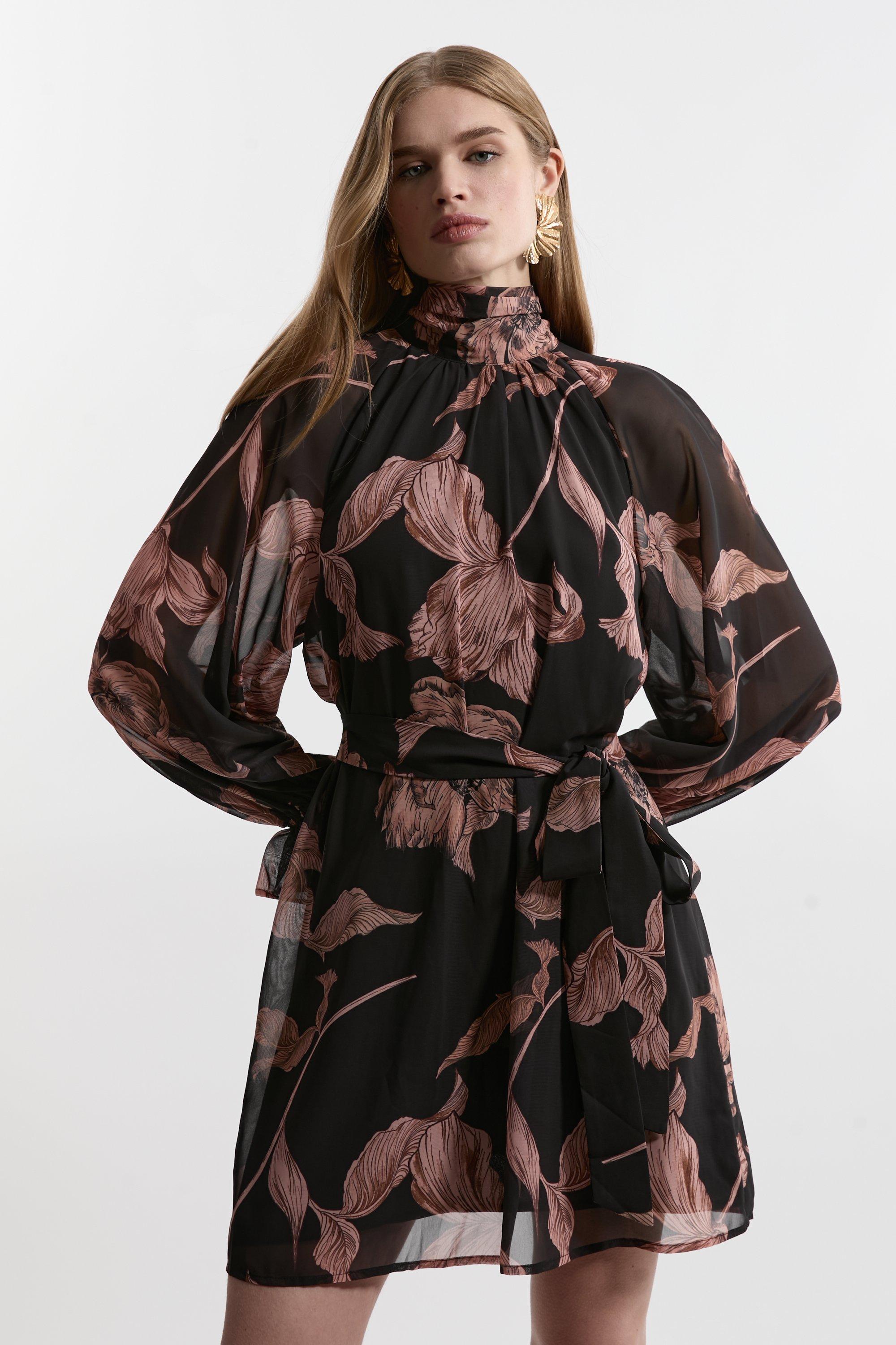 KAREN MILLEN 日本未入荷 花柄 チューブトップ ミニドレス 刺繍 Spots And Floral Plunge Neck Woven Mini Dress | Karen Millen