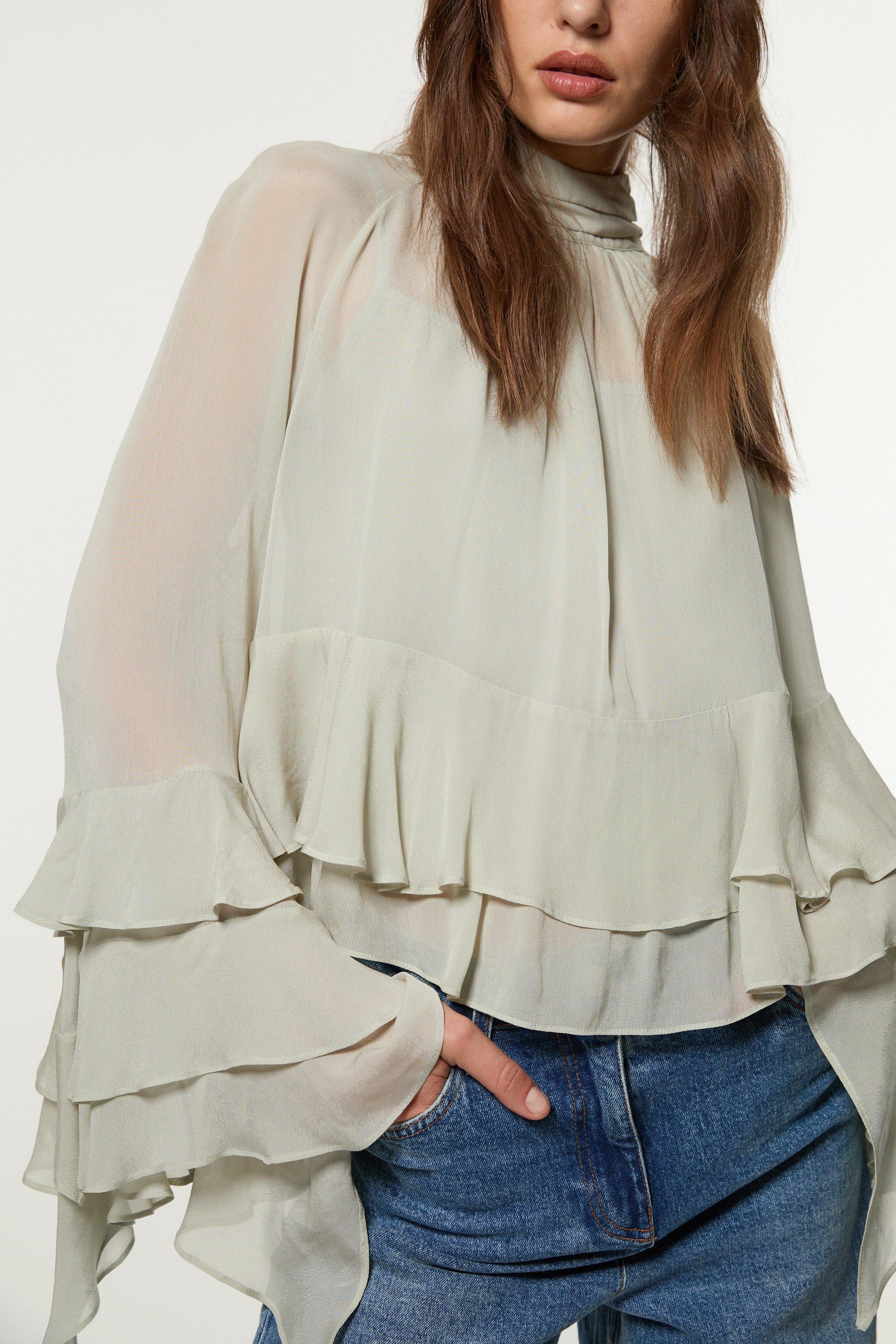 Lydia Millen Floral Applique Lace Pleated Blouse | Karen Millen