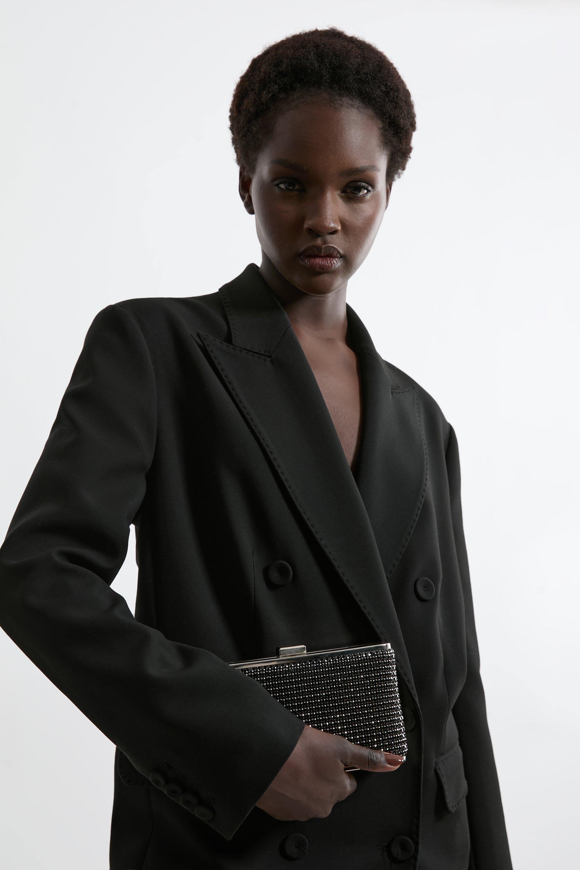 Golden Oval Pearl Detailed Embellished Clutch Bag | Karen Millen