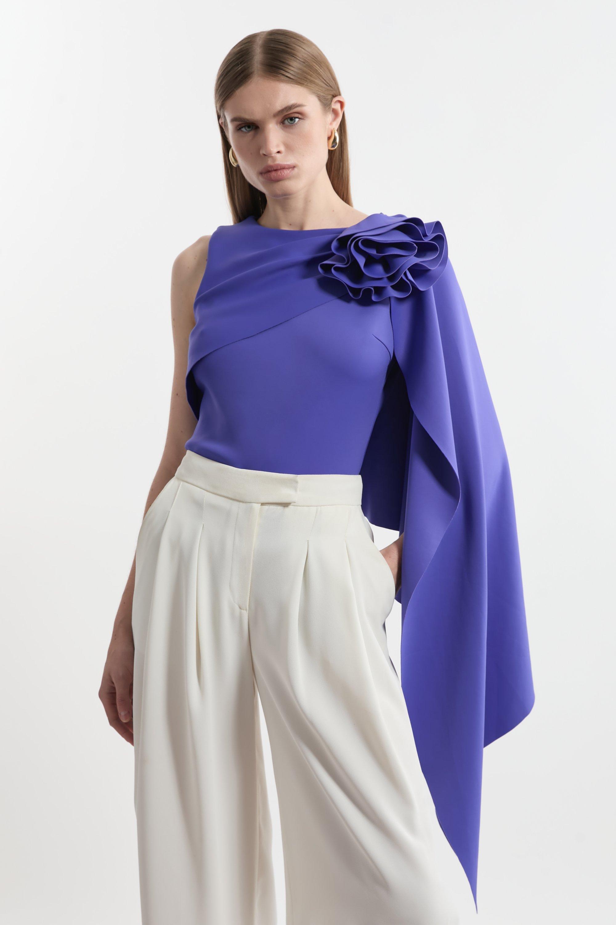Stretch Crepe Asymmetric Collar Tailored Top | Karen Millen Stretch Crepe Asymmetric Collar Tailored Top | Karen Millen